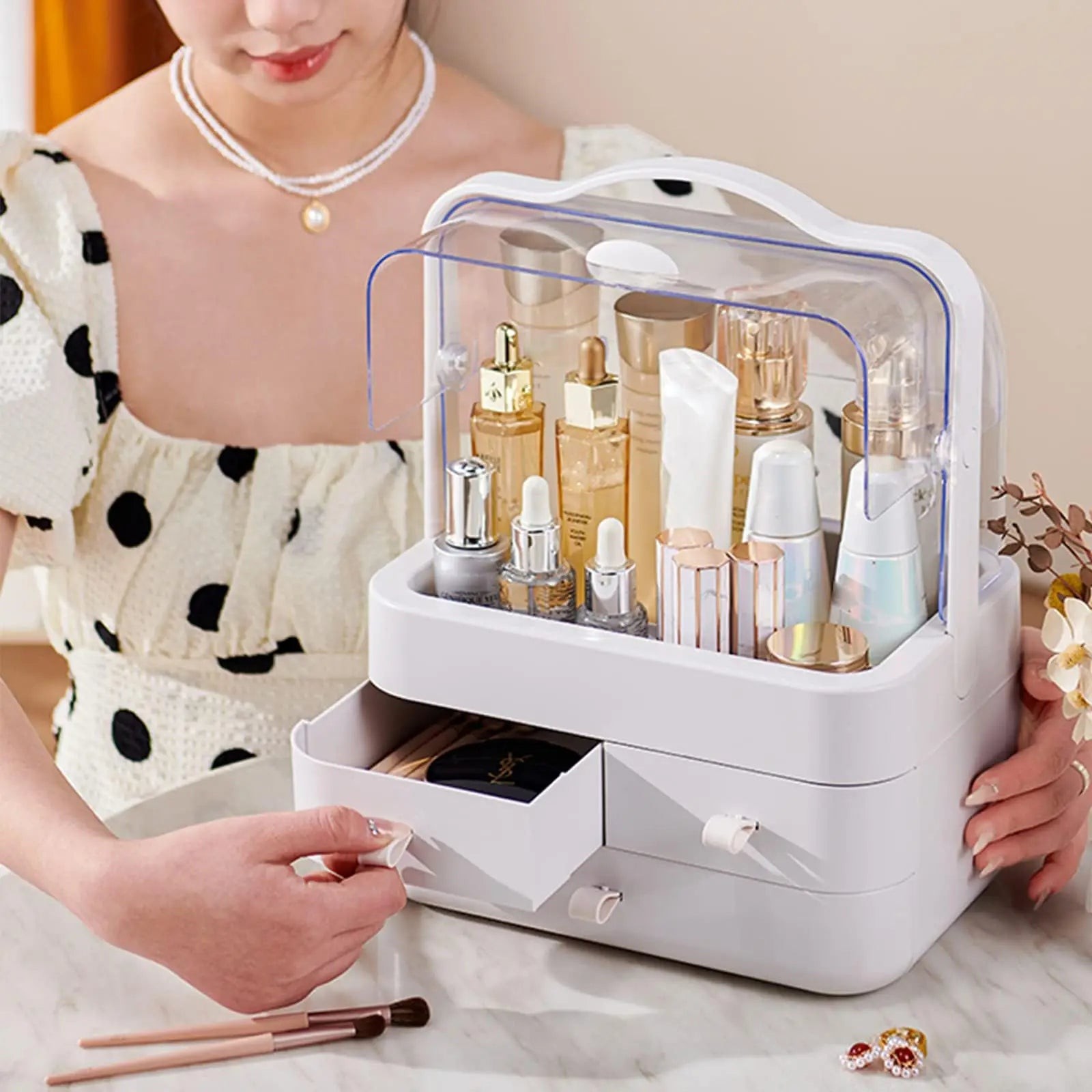Cosmetic Organizer Countertop Organizer For Dresser With Lid And Drawer