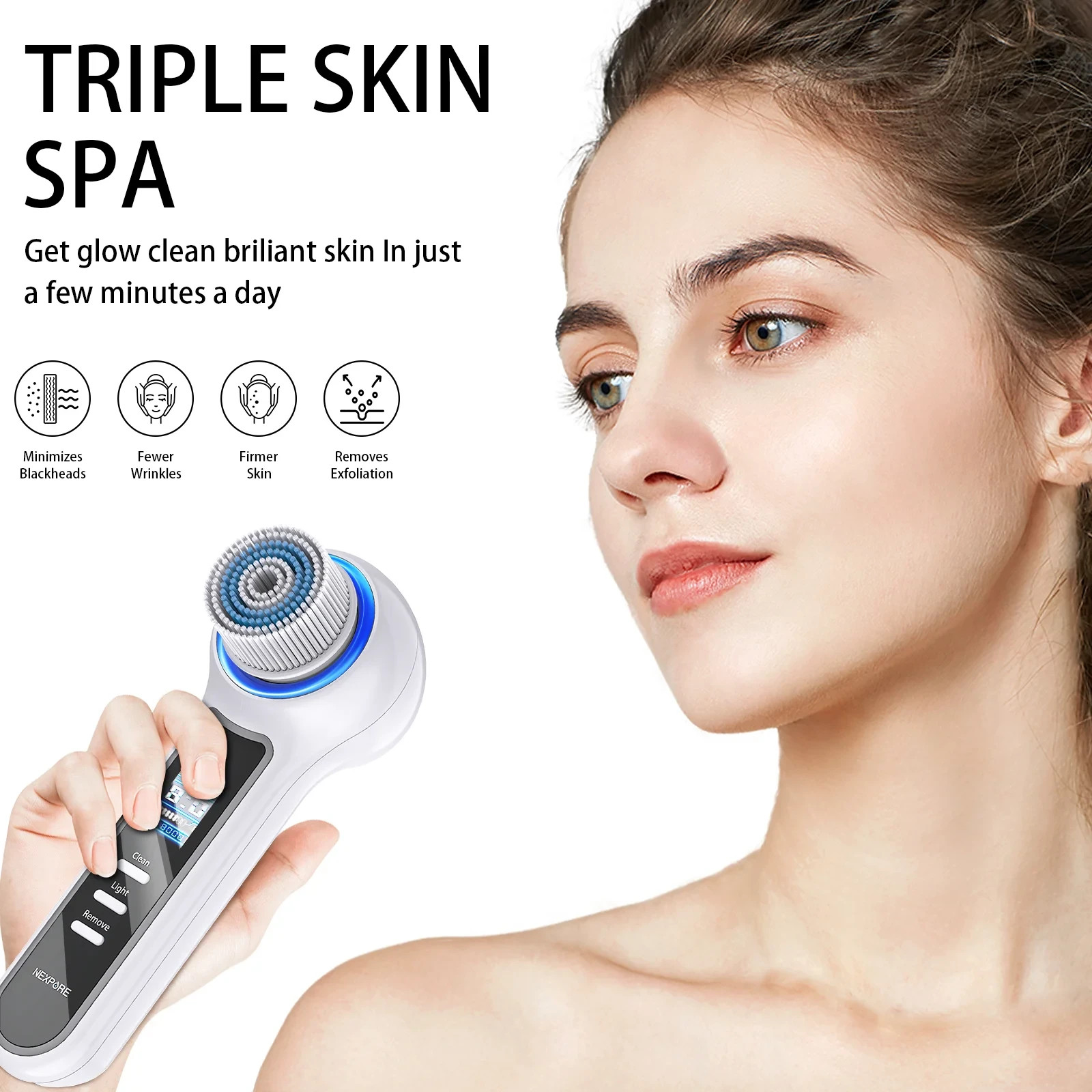 NEXPORE 3 In 1 Facial Cleaner LCD Screen, Waterproof Exfoliating Deep Pore Clean