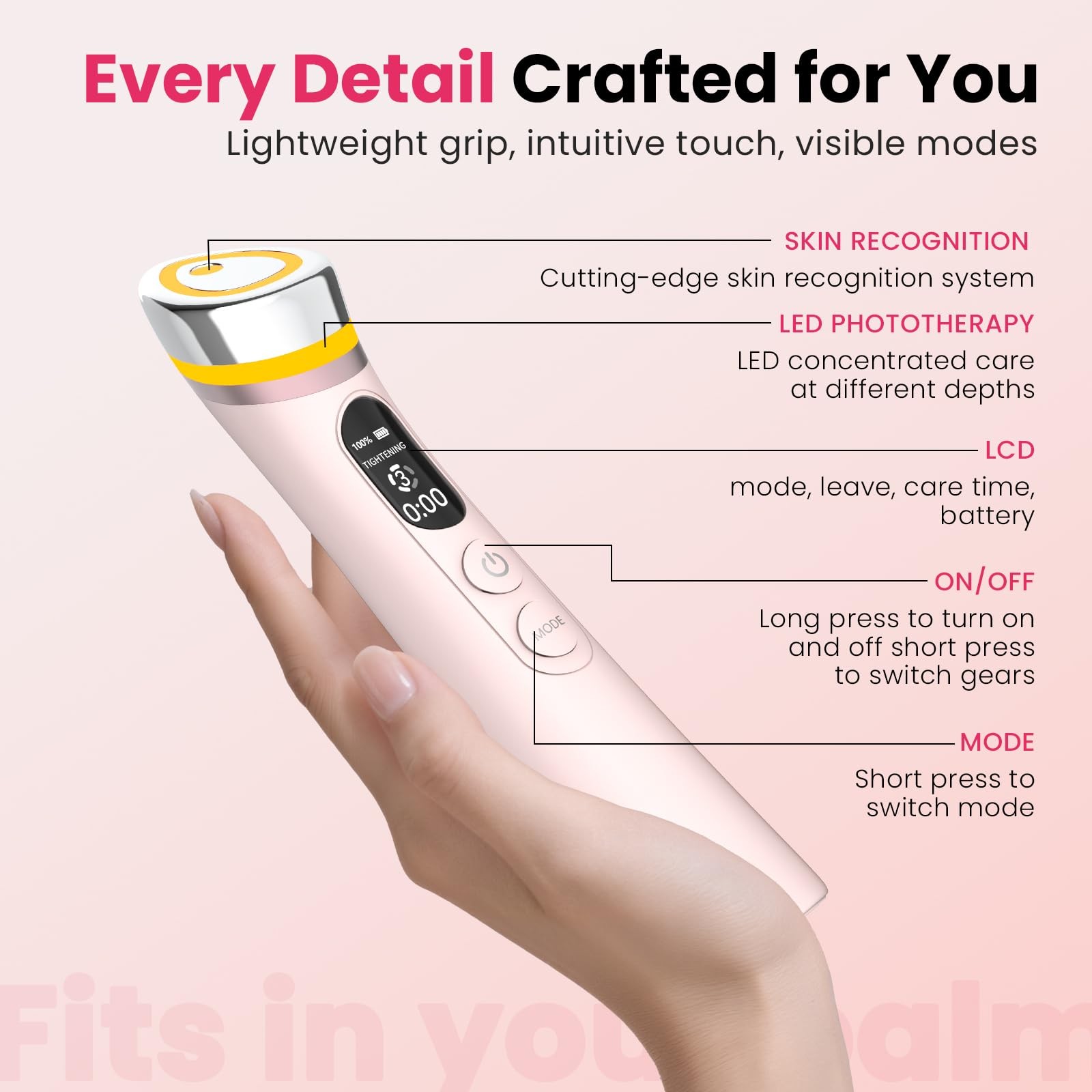 Face Lift Device – 8 in 1 Skin Tightening and Lifting, LED Light Therapy pink