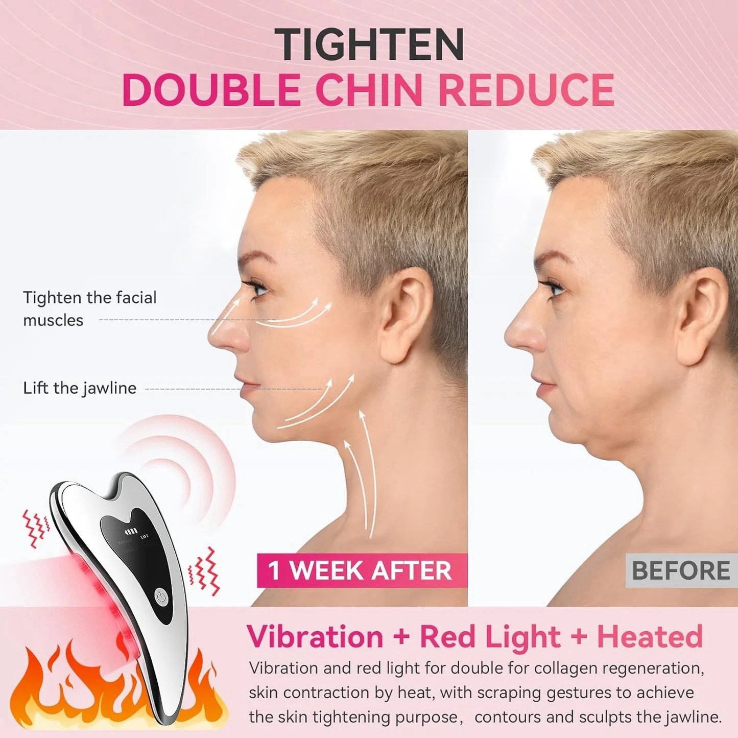 Electric Gua Sha Facial Massager Rechargeable Heated Vibration Red/Blue Light
