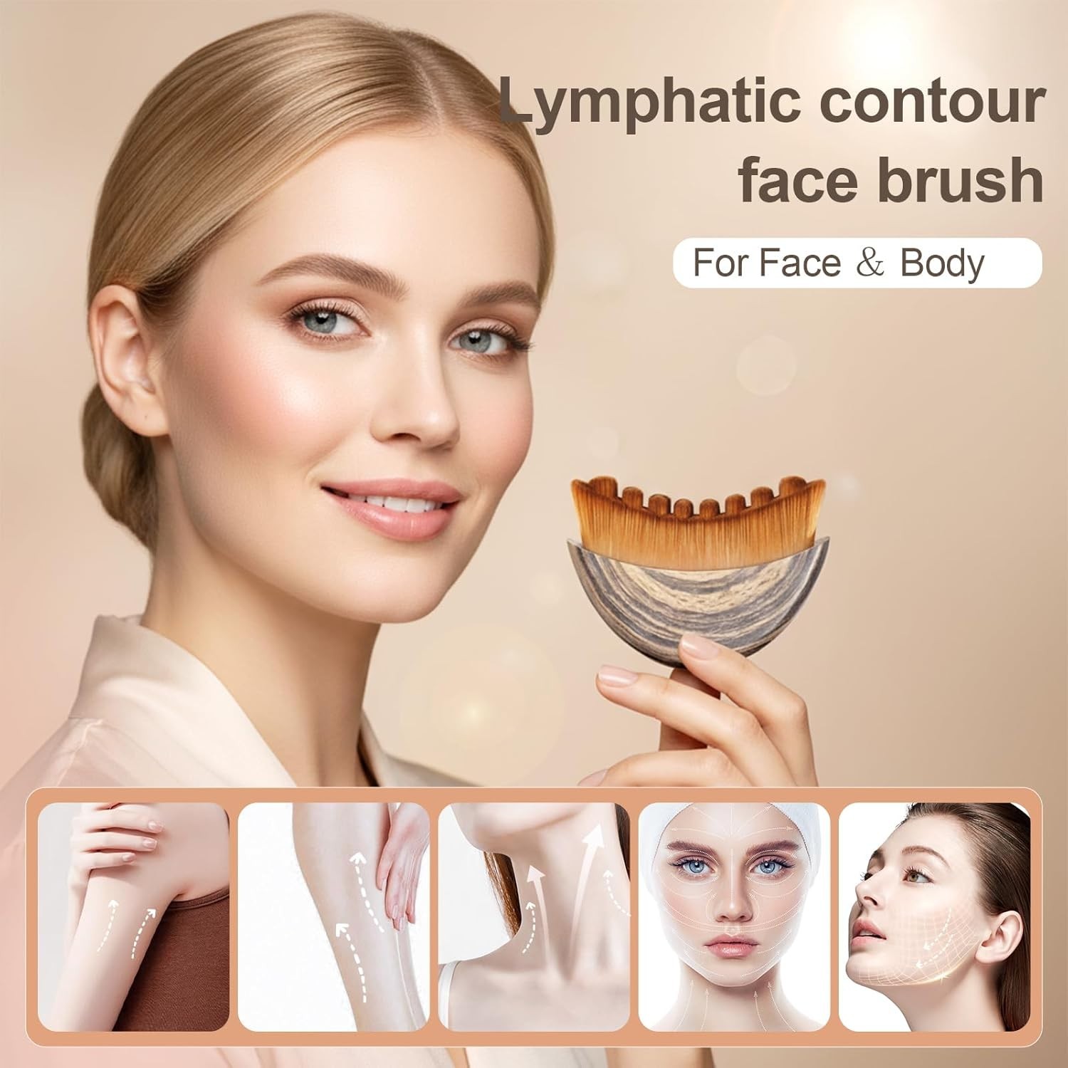 Lymphatic Contour Face Brush, Ergonomic Lymphatic Drainage Massager Facial Brush