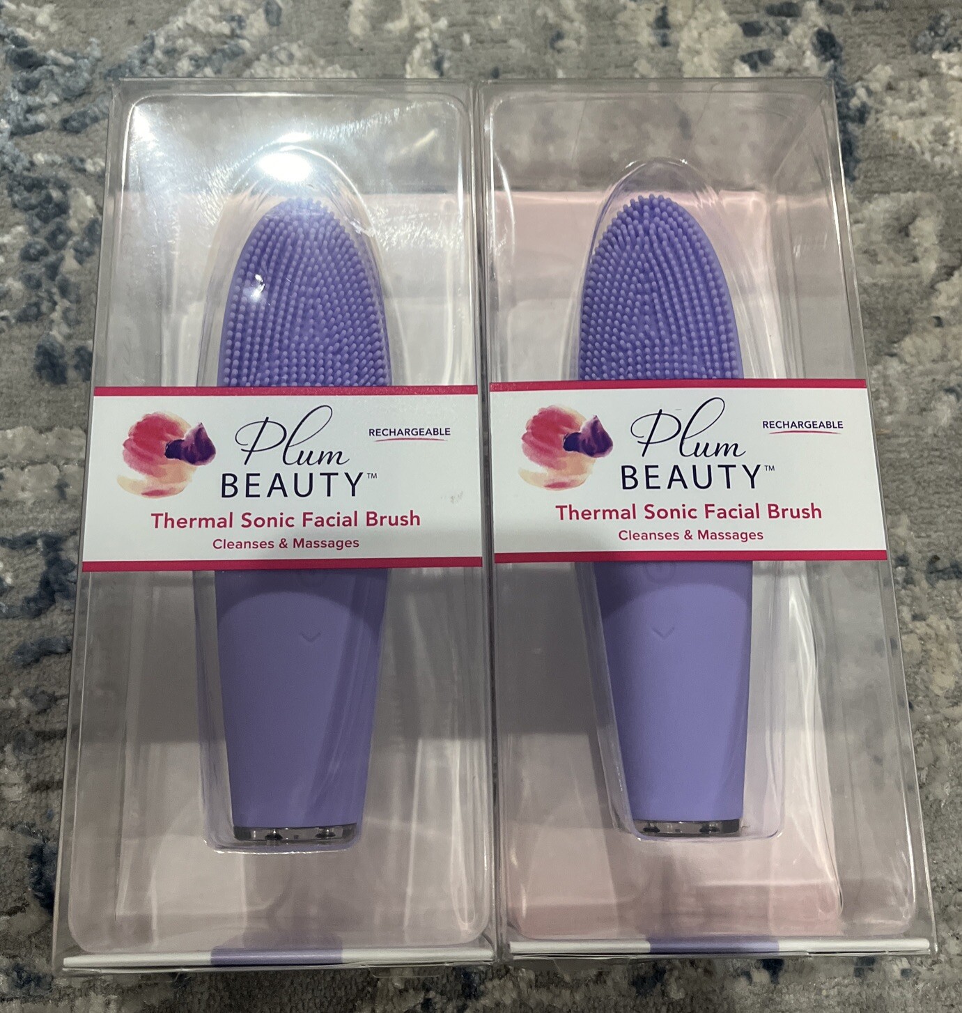 Plum Beauty Thermal Sonic Facial Brush Cleansing System Rechargeable. 2 Pack