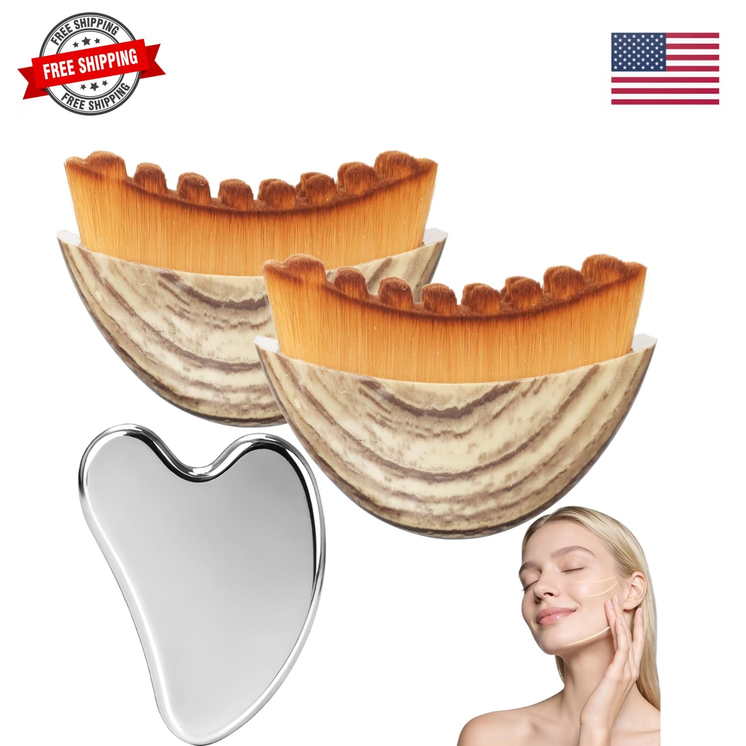 2PCS & Stainless Steel Gua Sha Tool Set, for Face and Neck Massage gua sha, J…