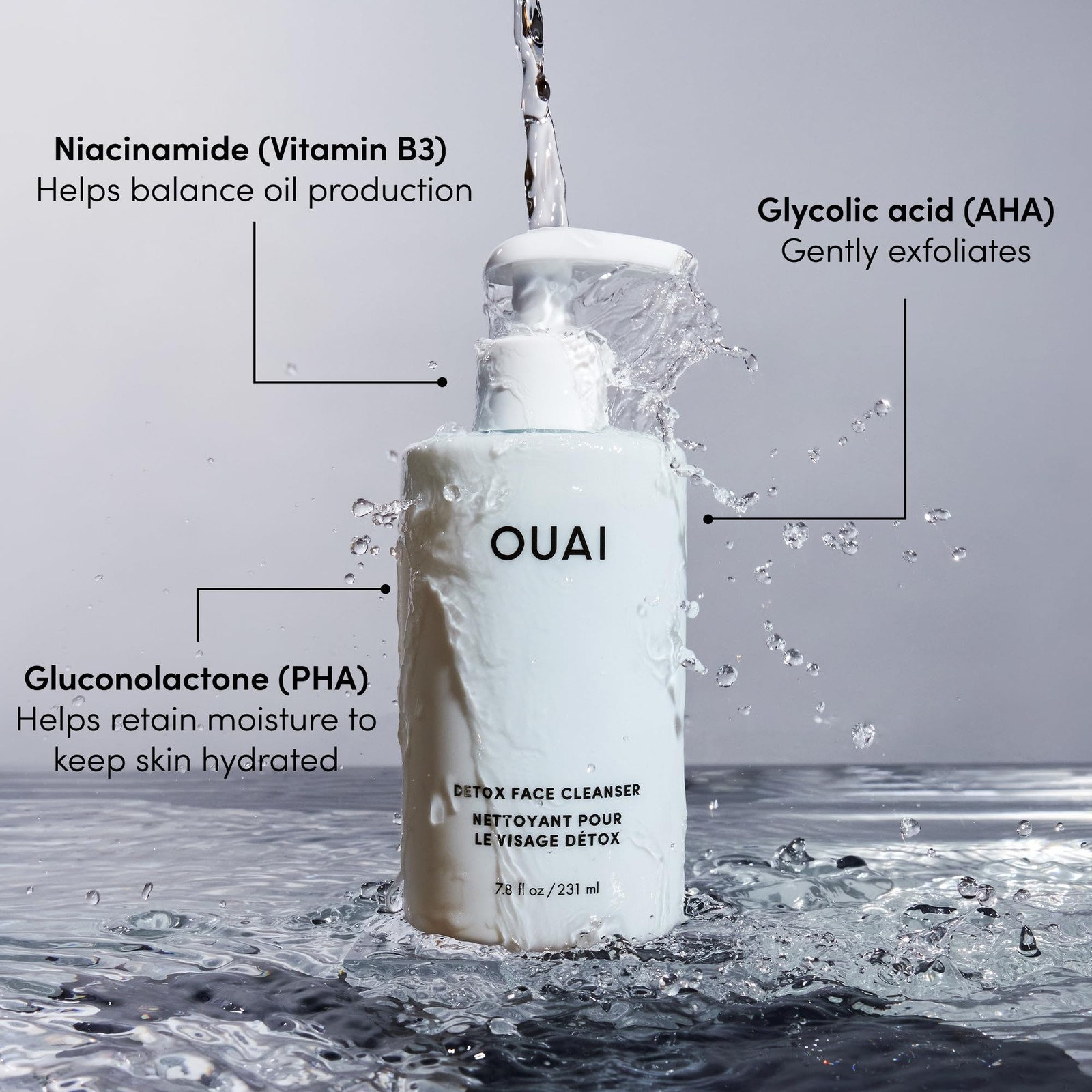 OUAI Detox Facial Cleanser – Deep Cleansing Face Wash 7.8 Fl Oz (Pack of 1)