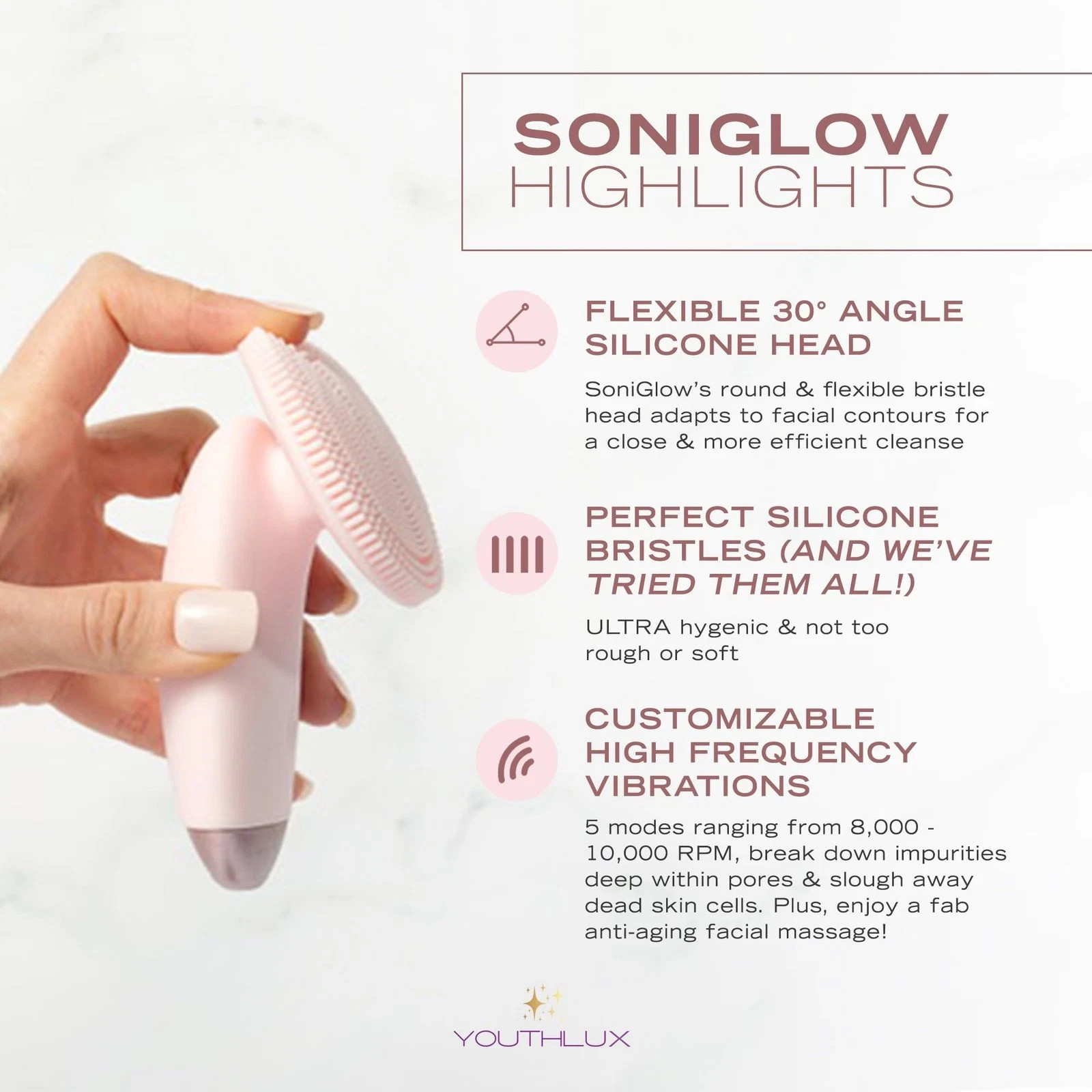 SoniGlow Silicone Facial Cleansing Brush – Electric Vibrating Skincare Scrubb…