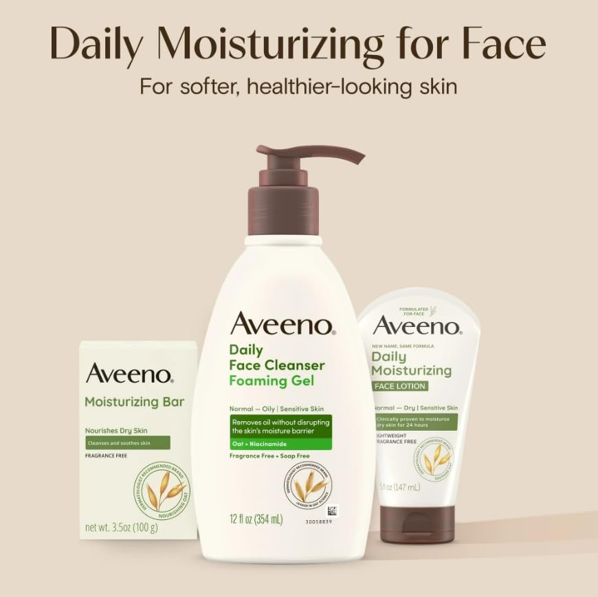 Aveeno Gentle Moisturizing Bar Facial Cleanser 3.5 Ounce (Pack of 4), Brown