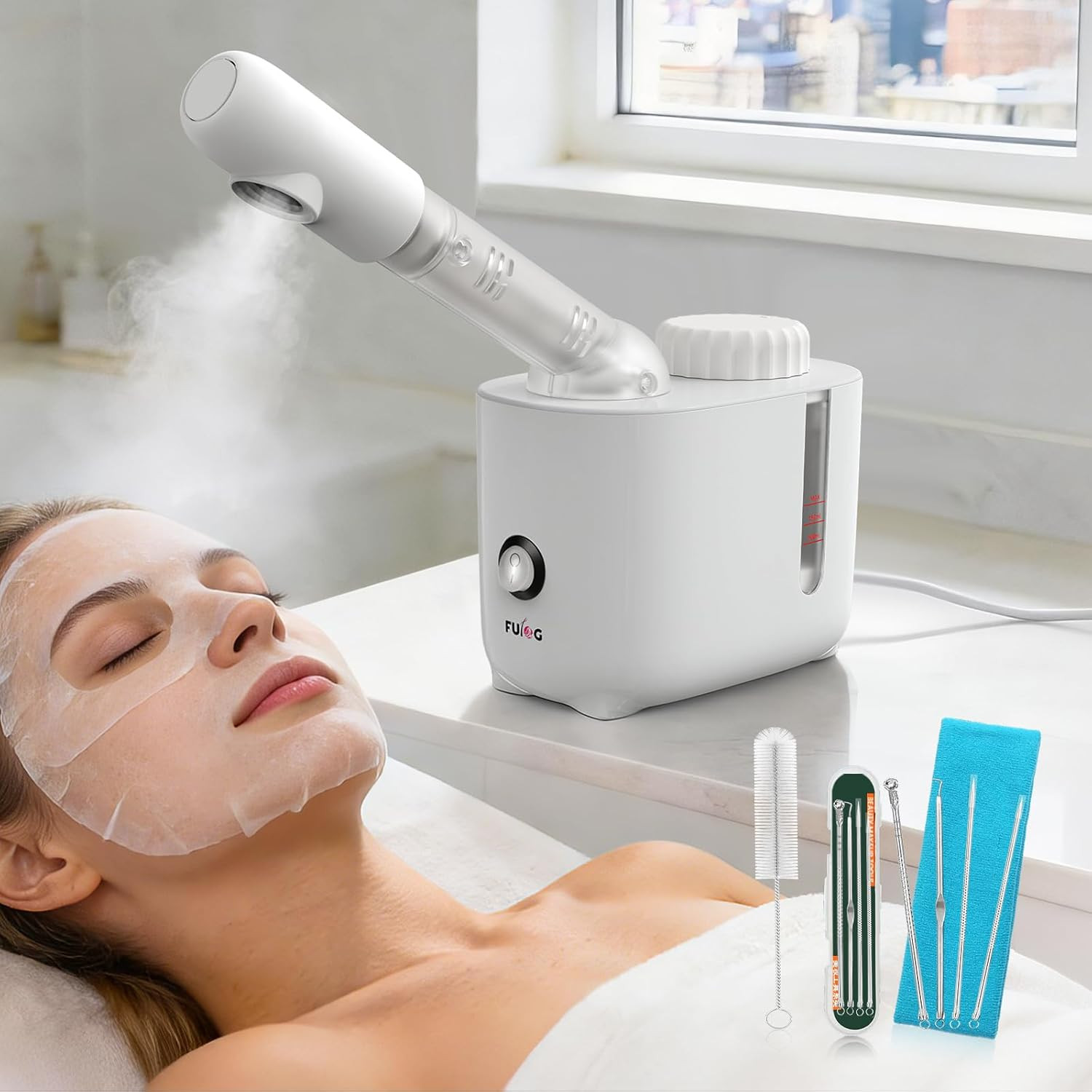 Facial Steamer Nano Ionic Face Steamer with 360° Rotating Arm, Esthetician Facia