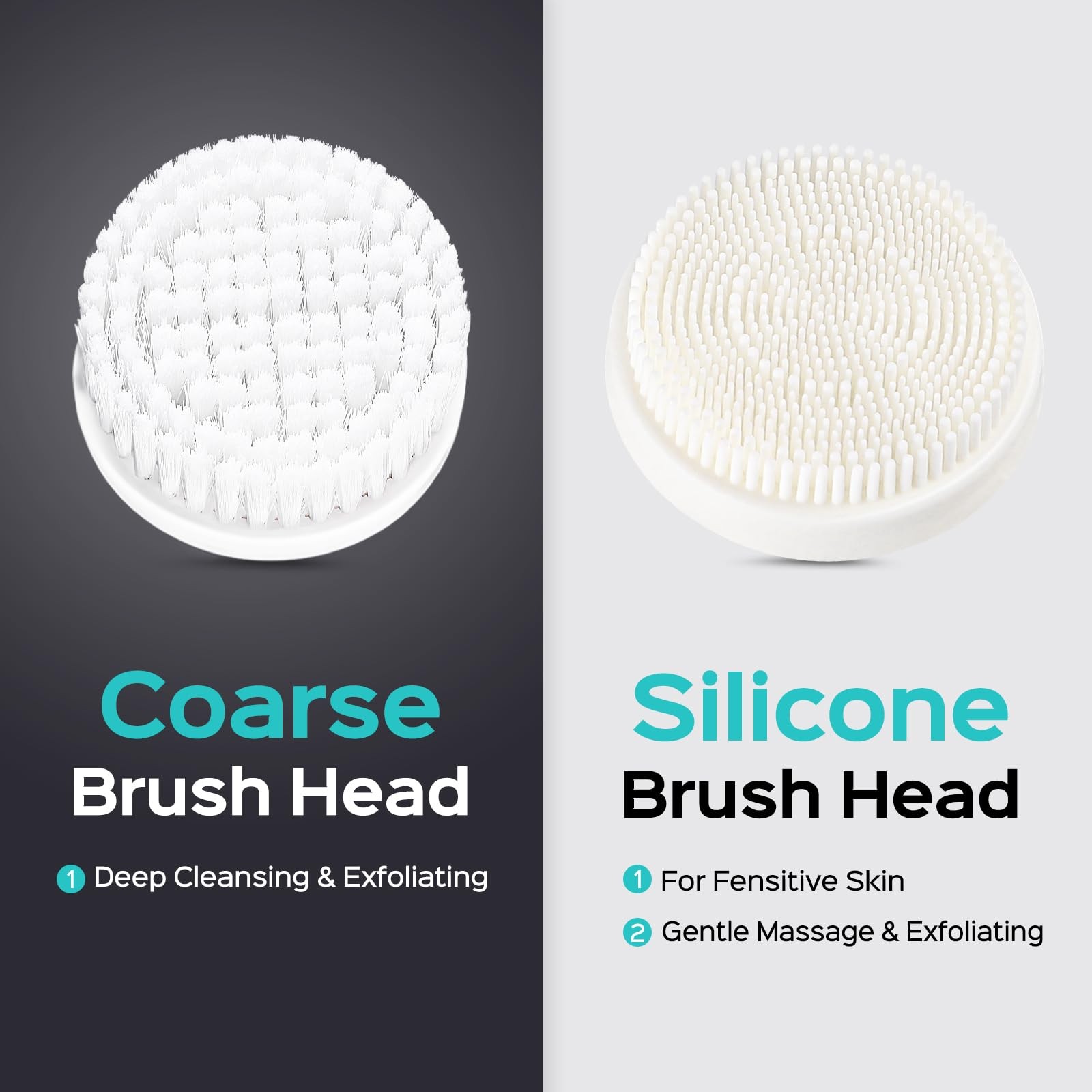 COSLUS Face Scrubber Facial Cleansing Brush: 2 With 2 brush heads, Light Grey