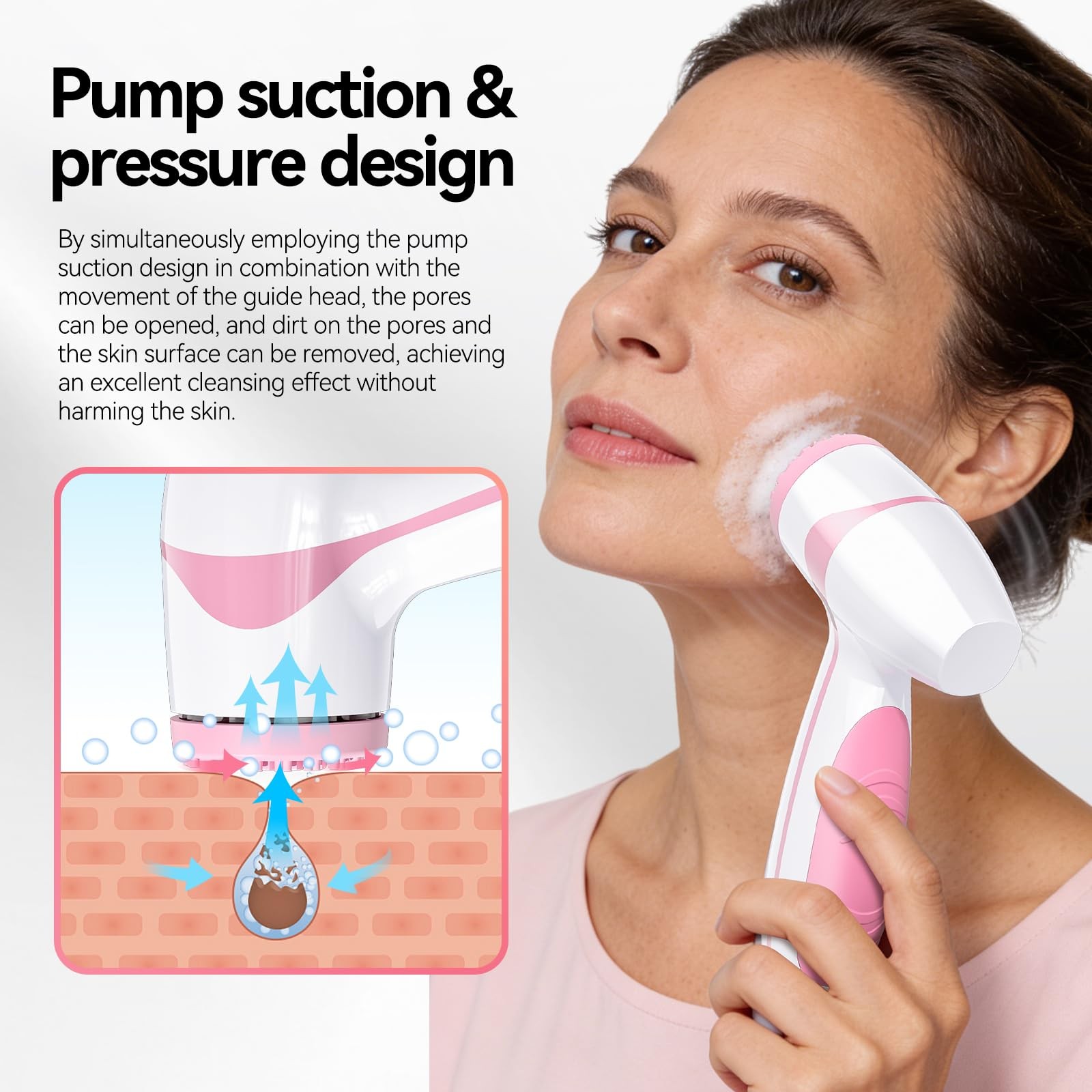 AuraBea Rechargeable Facial Cleansing Brush – Dual Rotating Electric Pink