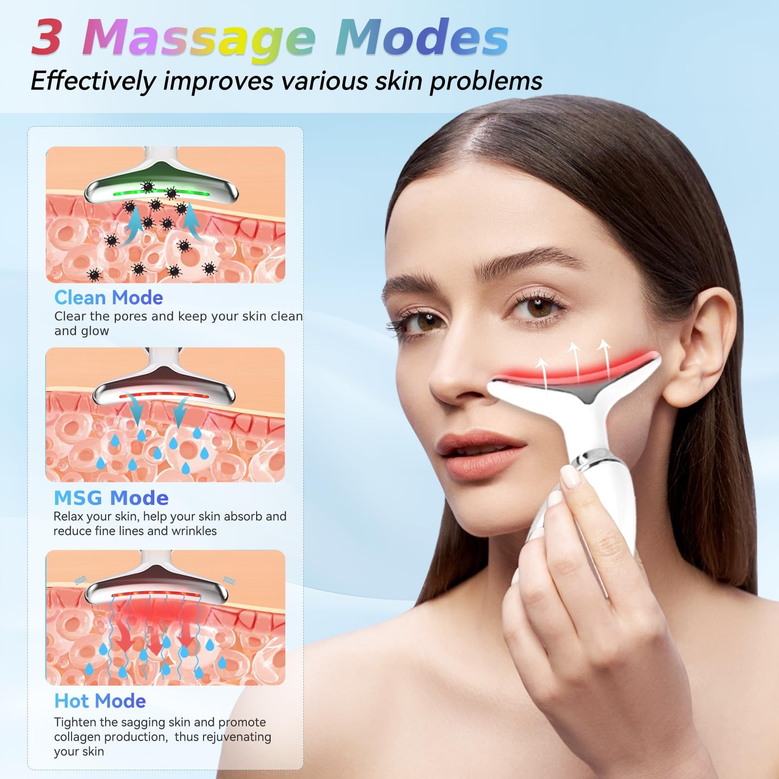 Face and Neck Massager T𝗈𝗈I, 7 C𝗈I𝗈r Facial for White