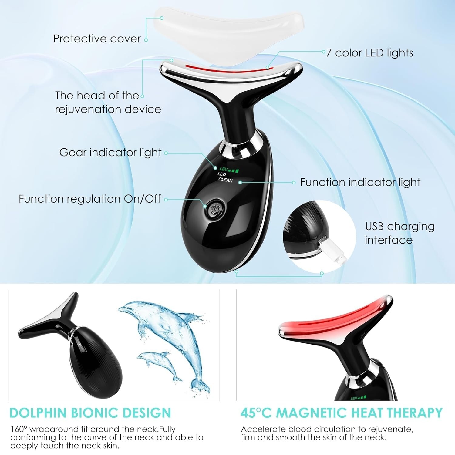 Masajeador Facial, Terapia Con Luz LED, Vibración, Para El Cuidado De La Piel US