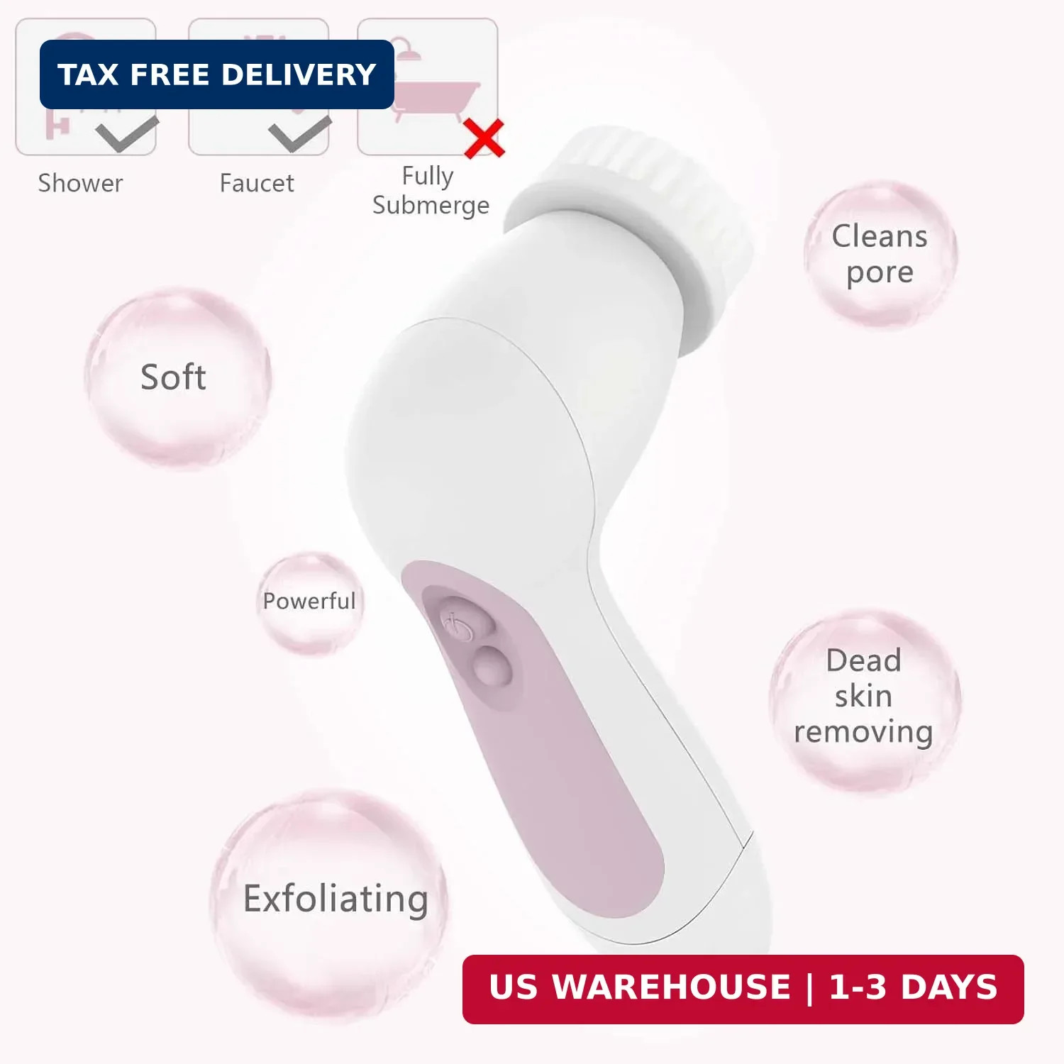 Electric Facial Cleansing Brush Waterproof Face Scrubber with 5 Brush Heads