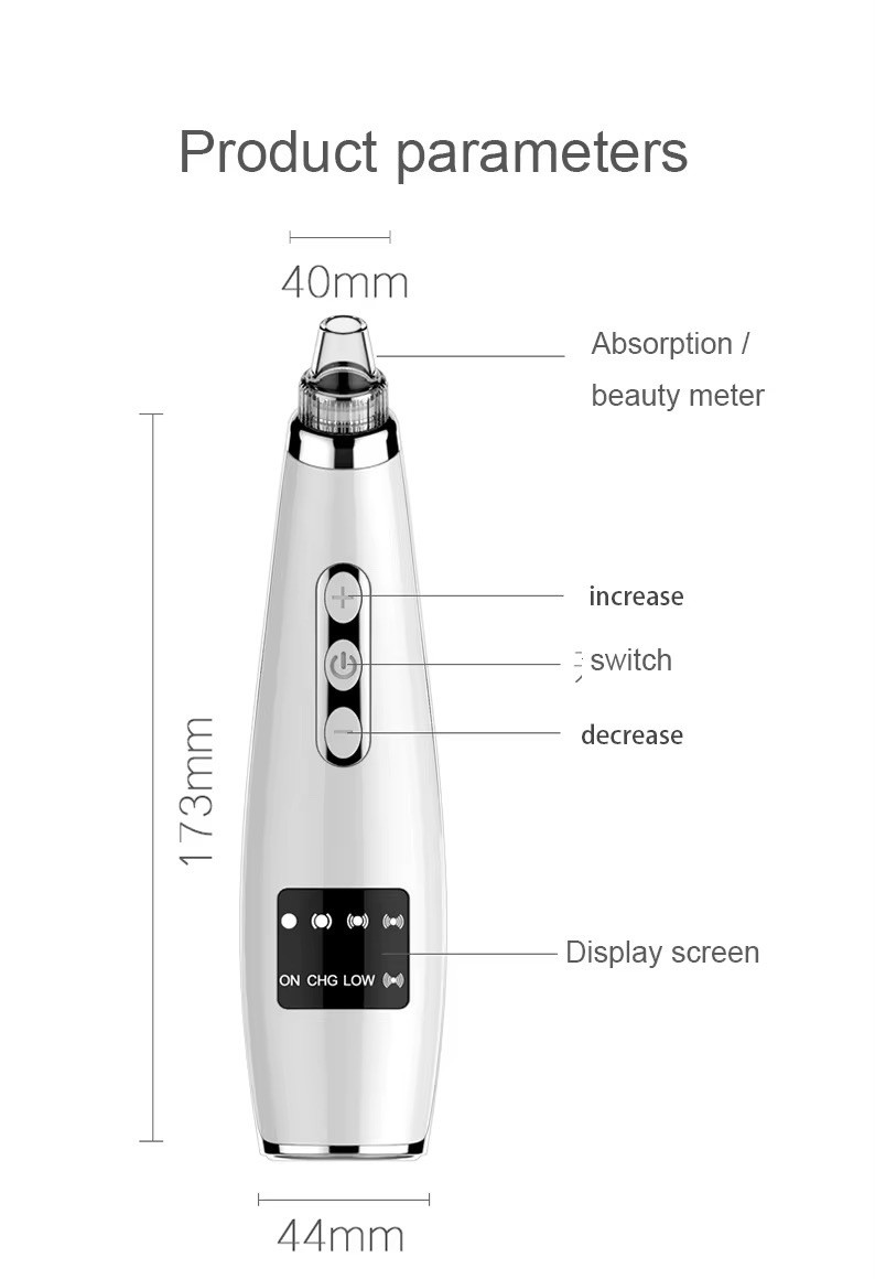 Electric Vacuum Blackhead Remover Pore cleaner With 5Suction Heads & LED Display