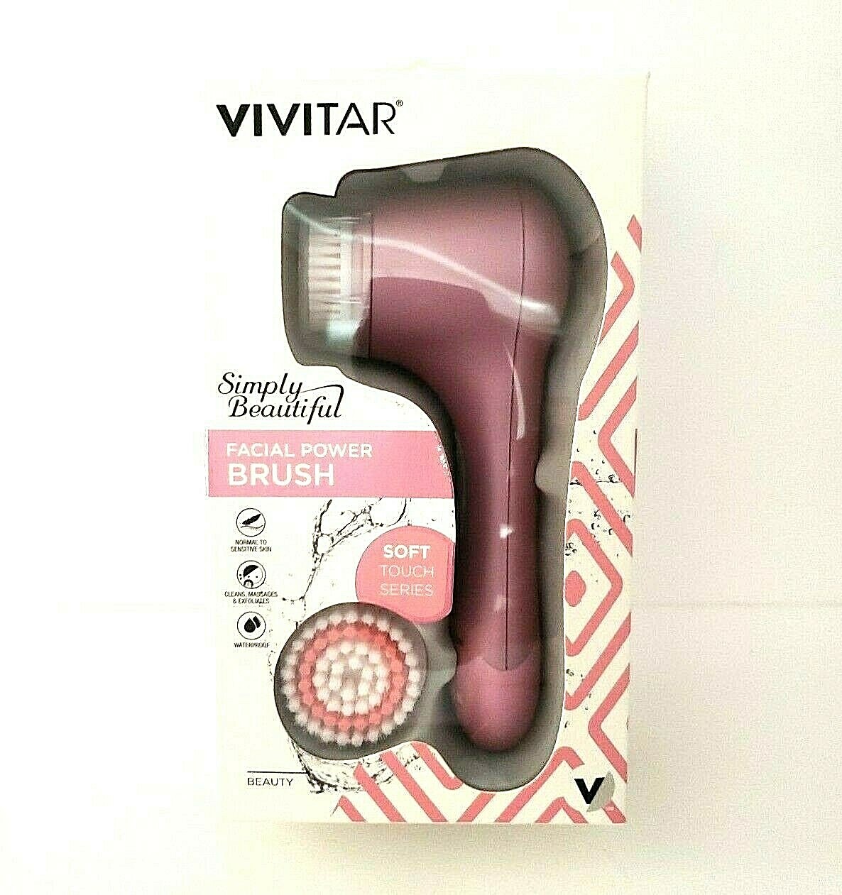 Vivitar Simply Beautiful Facial Power Brush Pink Soft Touch Series New