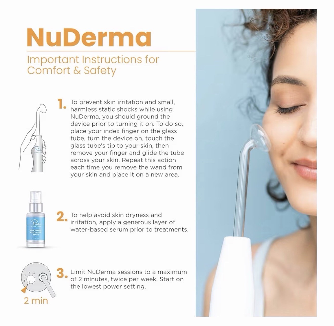 Pure Daily Care NuDerma Skin Therapy Wand White w/ 4 Neon Applicators, Portable