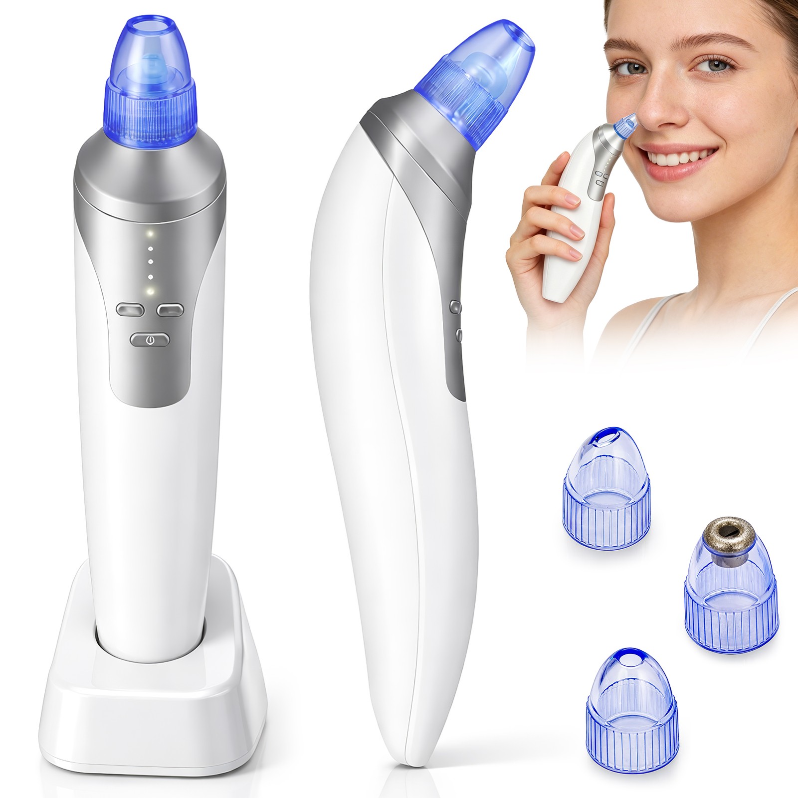 Advanced Facial Pore Vacuum with 4 Suction Heads for Clear Skin & Blackhead Remo