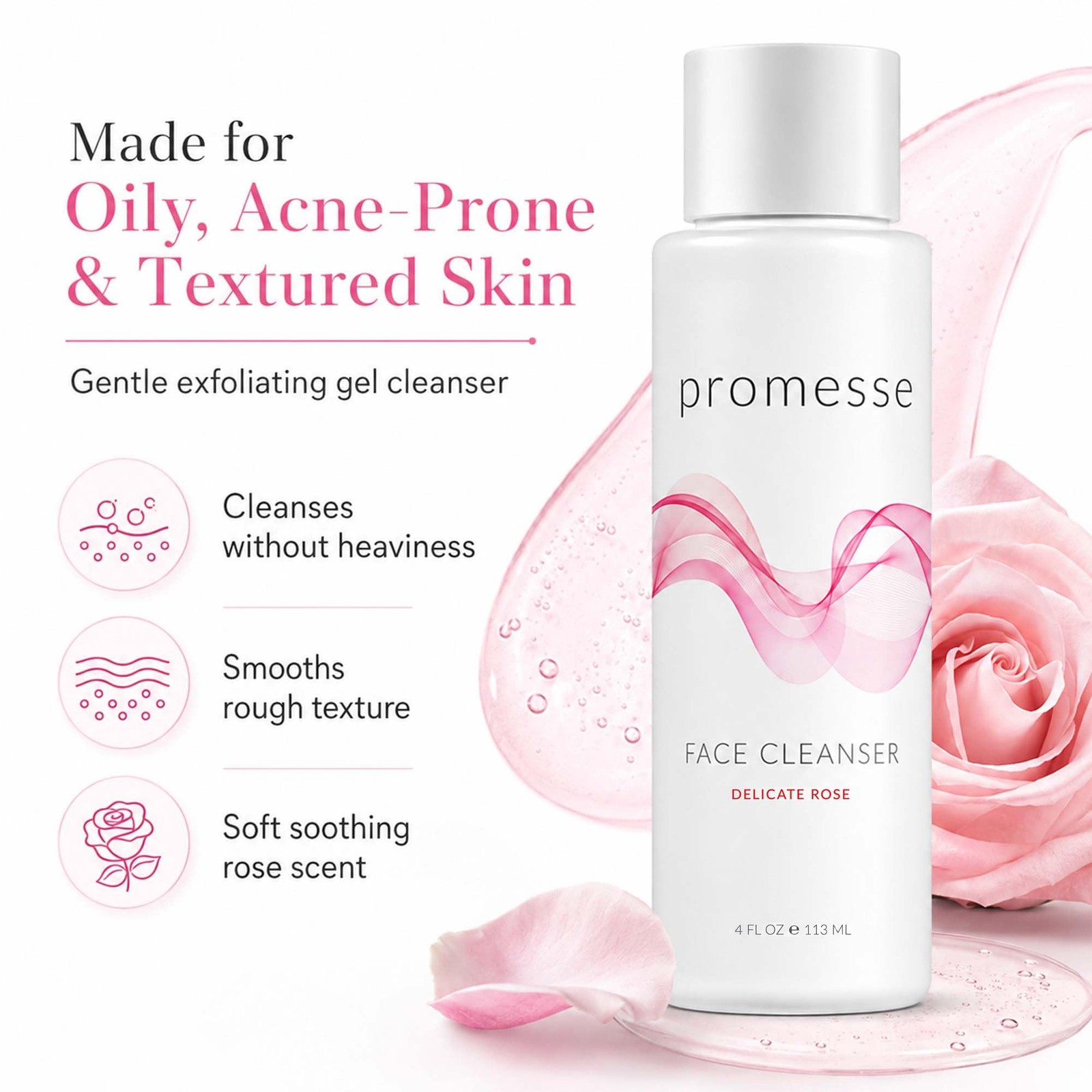 promesse Acne Control Facial Cleanser with Glycolic & 4 Fl Oz (Pack of 1)