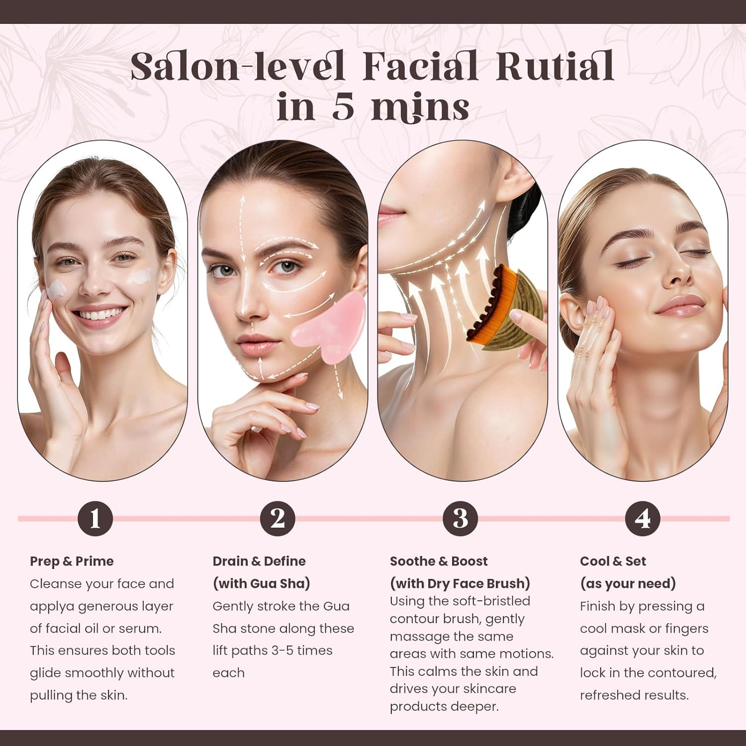 Lymphatic Contour Face Brush and Gua Sha Set, 2-In-1 Manual Facial Brushes for L