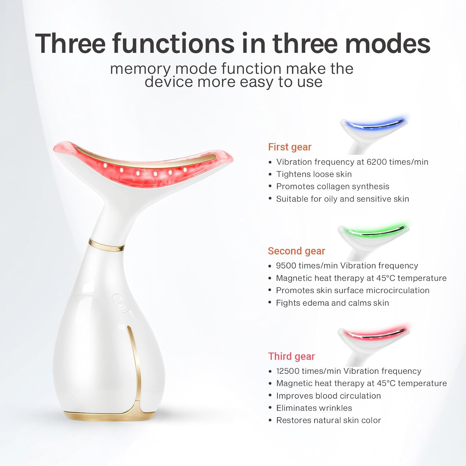 Red Light Facial Massager, Skin Care Tools for Face & Neck Beauty Device, 3 in 1