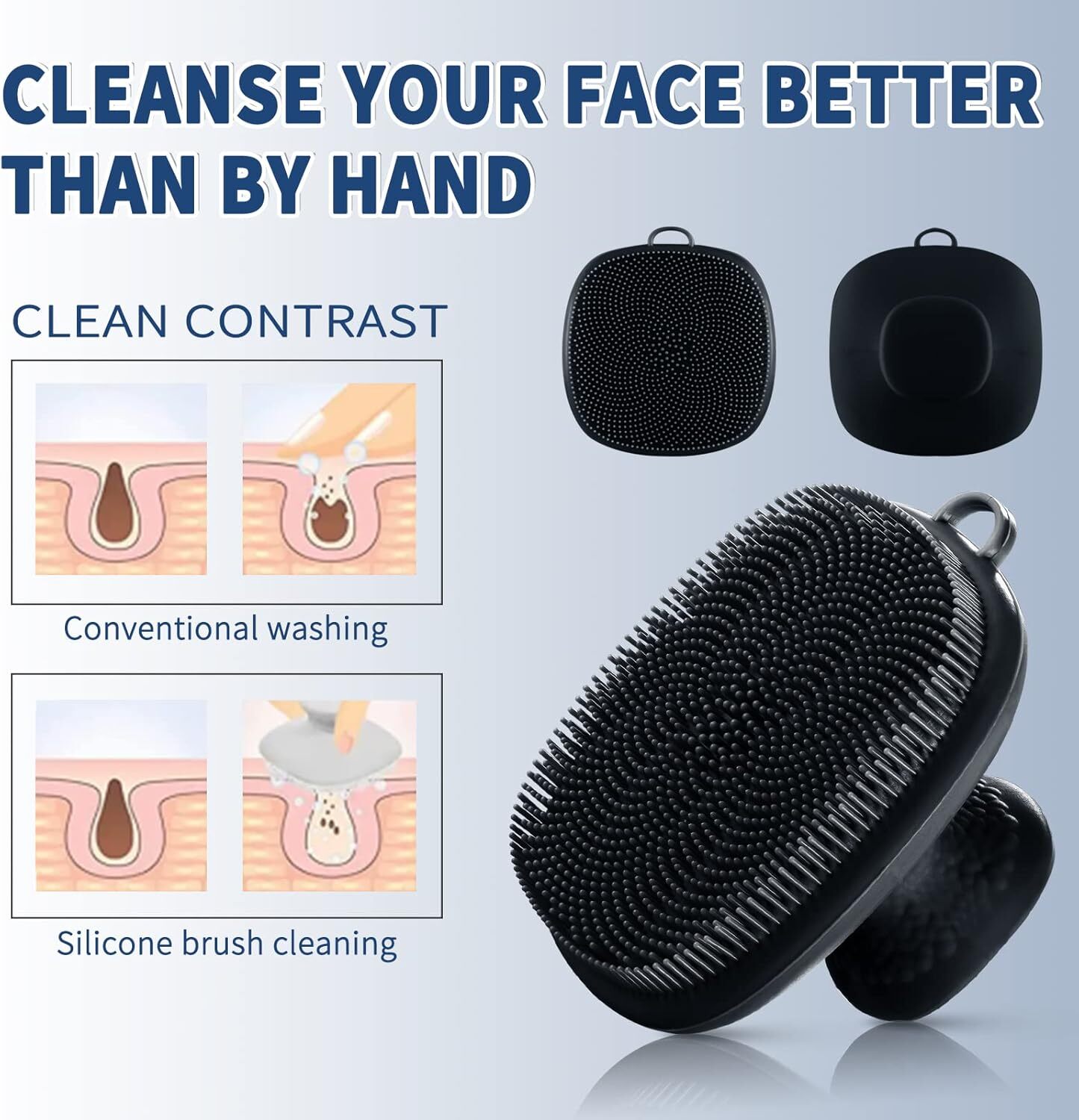 Silicone Face Scrubber for Men – Black Manual Exfoliating Facial Cleansing Brush