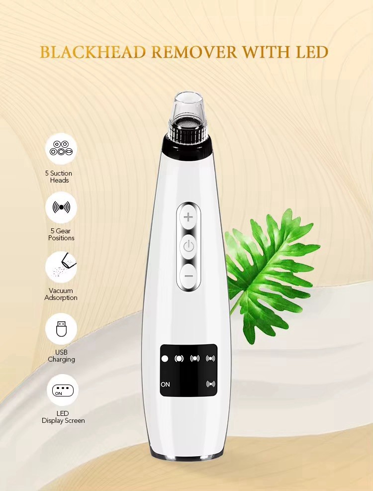 Electric Vacuum Blackhead Remover Pore cleaner With 5Suction Heads & LED Display