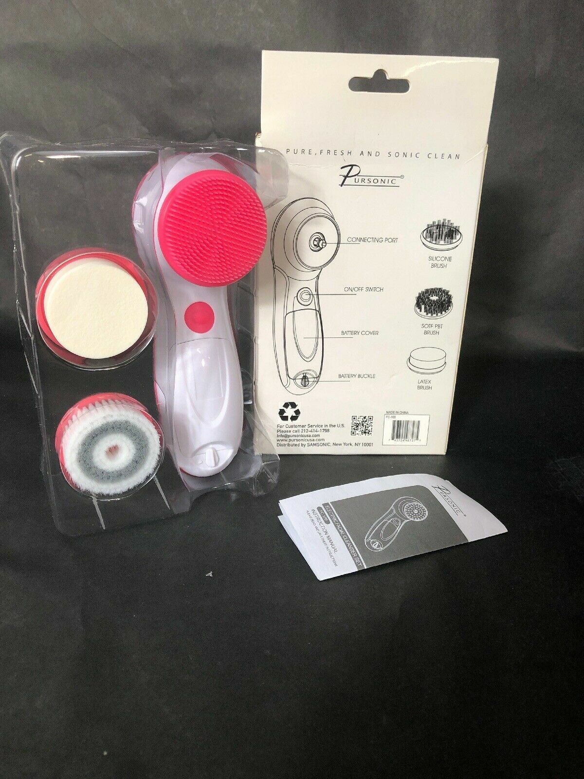 Pursonic Portable Facial Cleansing Brush Massager Combo Kit 2 speed 3 attachment