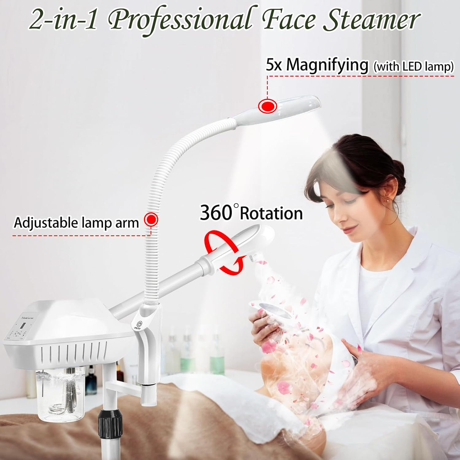 Professional Facial Steamer for Deep Hydration,2In1 Ozone Face Steamer with 5X M
