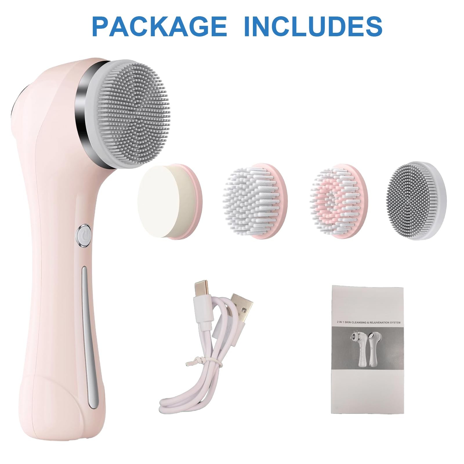 Facial Cleansing Brush, 2 in 1 Ｗaterproof IPx7 Facial Spin Scrubber Set with …