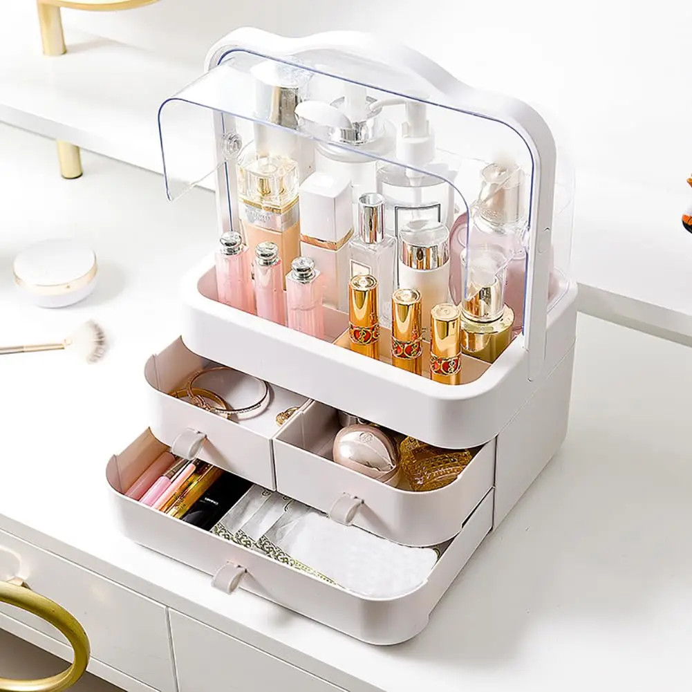 Cosmetic Organizer Countertop Organizer For Dresser With Lid And Drawer