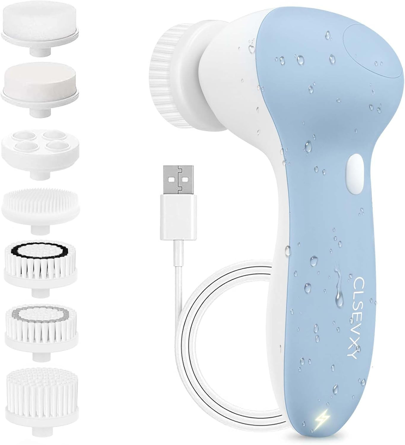 Rechargeable Facial Cleansing Spin Brush Set 7 Heads Exfoliating System