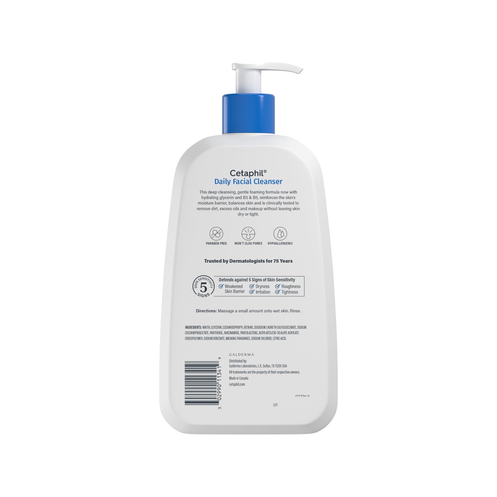 Cetaphil Face Wash, Daily Facial Cleanser for 20 Fl Oz (Pack of 1), white