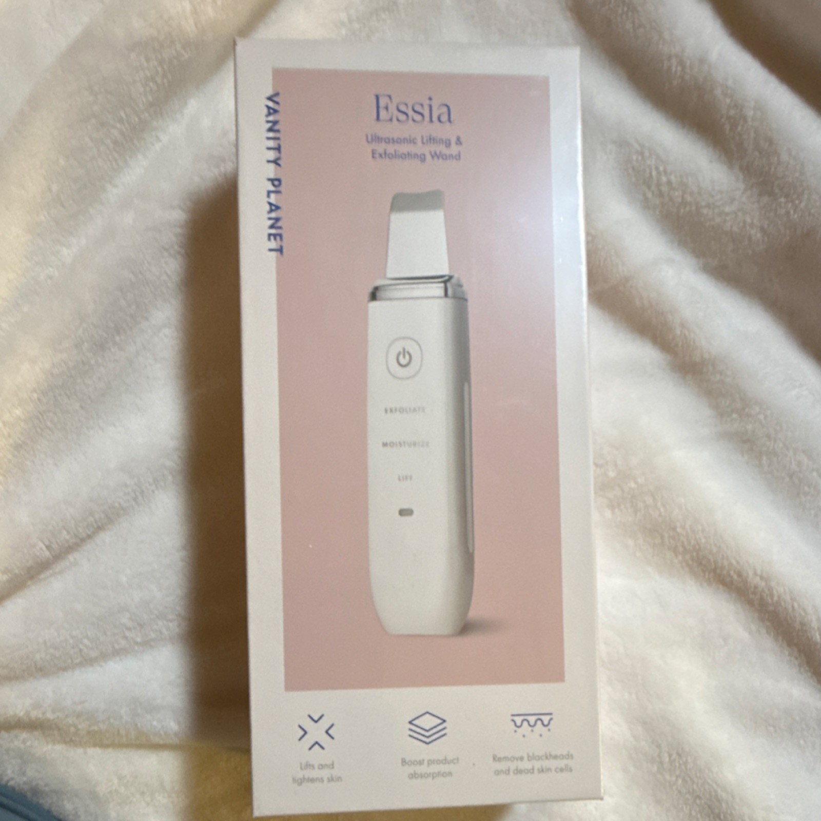 Vanity Planet Essia Ultrasonic Lifting & Exfoliating Wand, White, Sensitive Skin