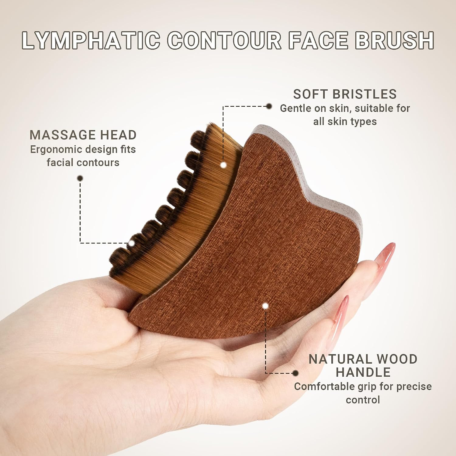 Wood Lymphatic Contour Face Brush Dry Brushing and Gua Sha Tool | Solid wood
