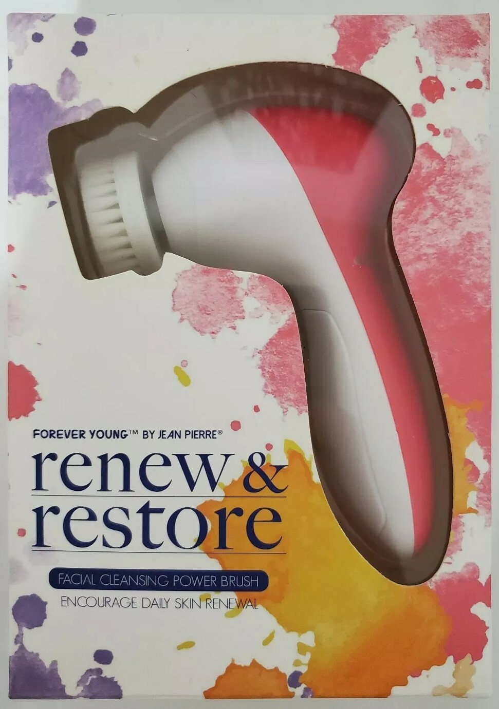 New! Forever young. Renew & restore. Facial cleansing power brush.