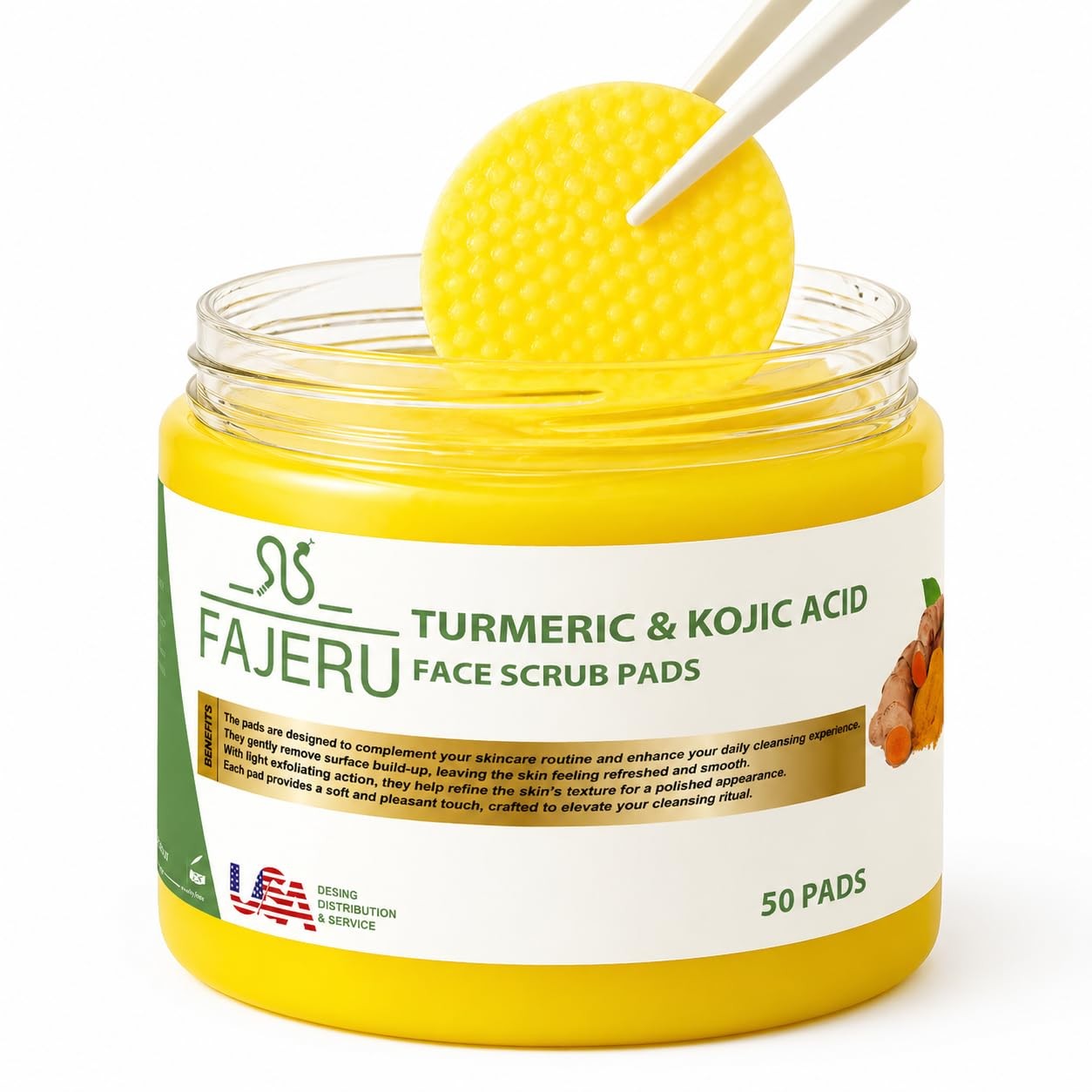 Turmeric Kojic Acid Cleansing Pads – 50pcs Exfoliating Face Scrub Pads for Smoot