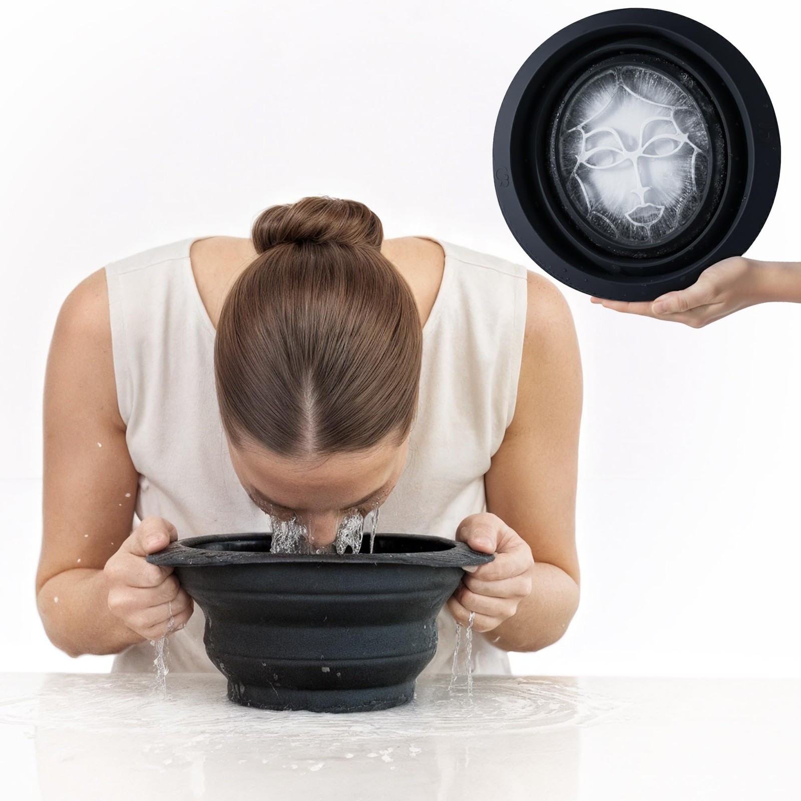 Icy-Mojo Facial Cold Plunge™ | Collapsible Silicone Ice Bowl Dark Blue