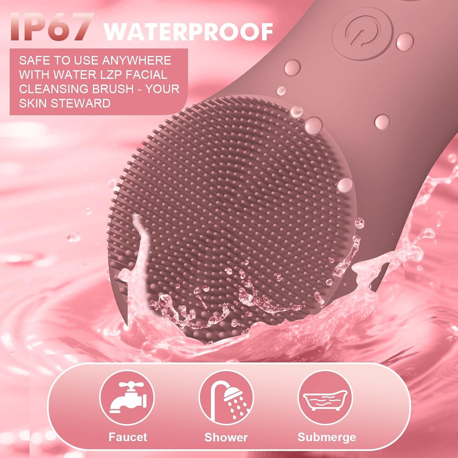 LZP Silicone Face Scrubber, Electric Facial Cleansing Brush with Natural Pink