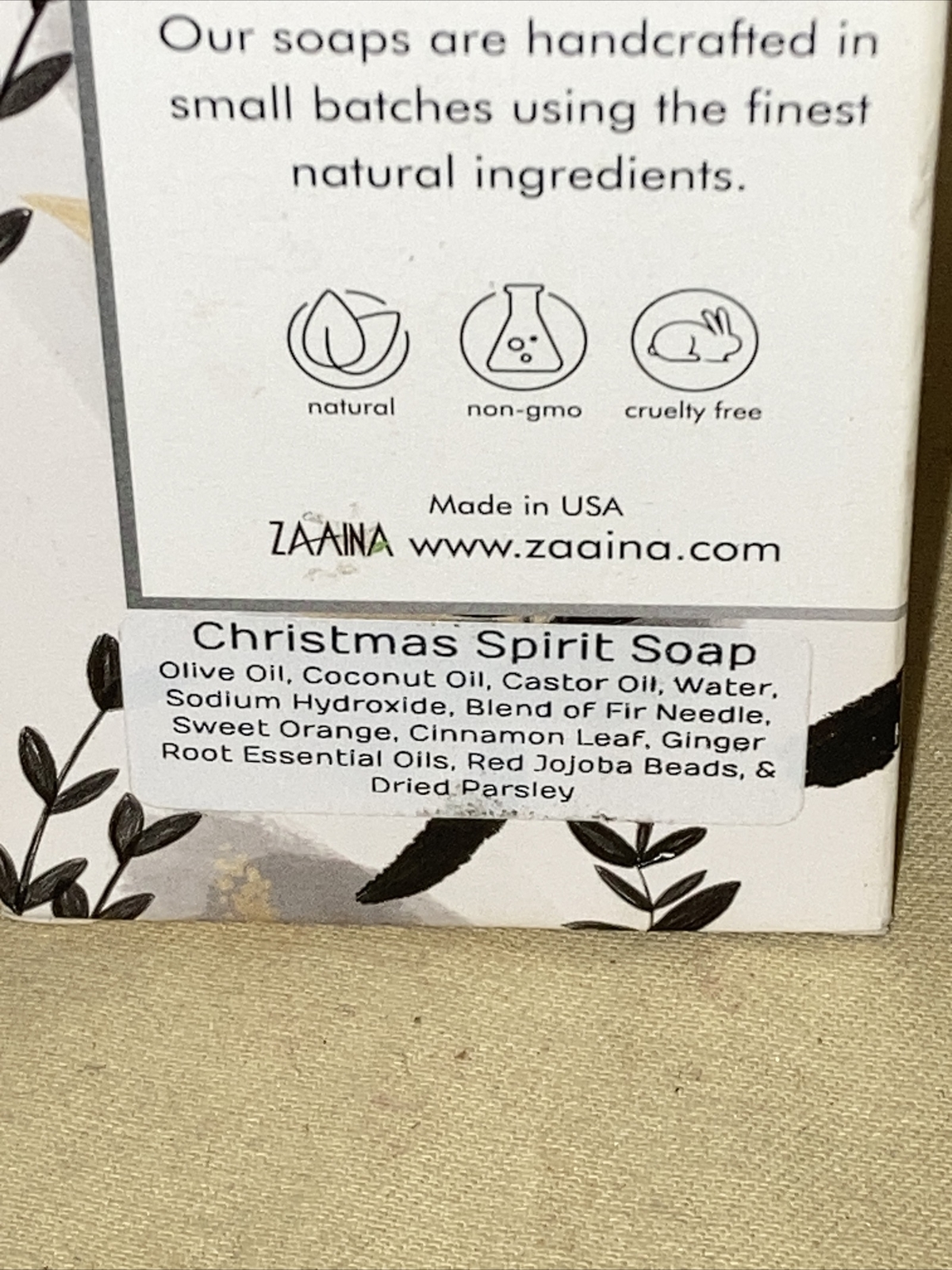NEW ZAAINA -Christmas Spirit-Natural & Handcrafted Face & Body Soap Bar 4.5 Oz