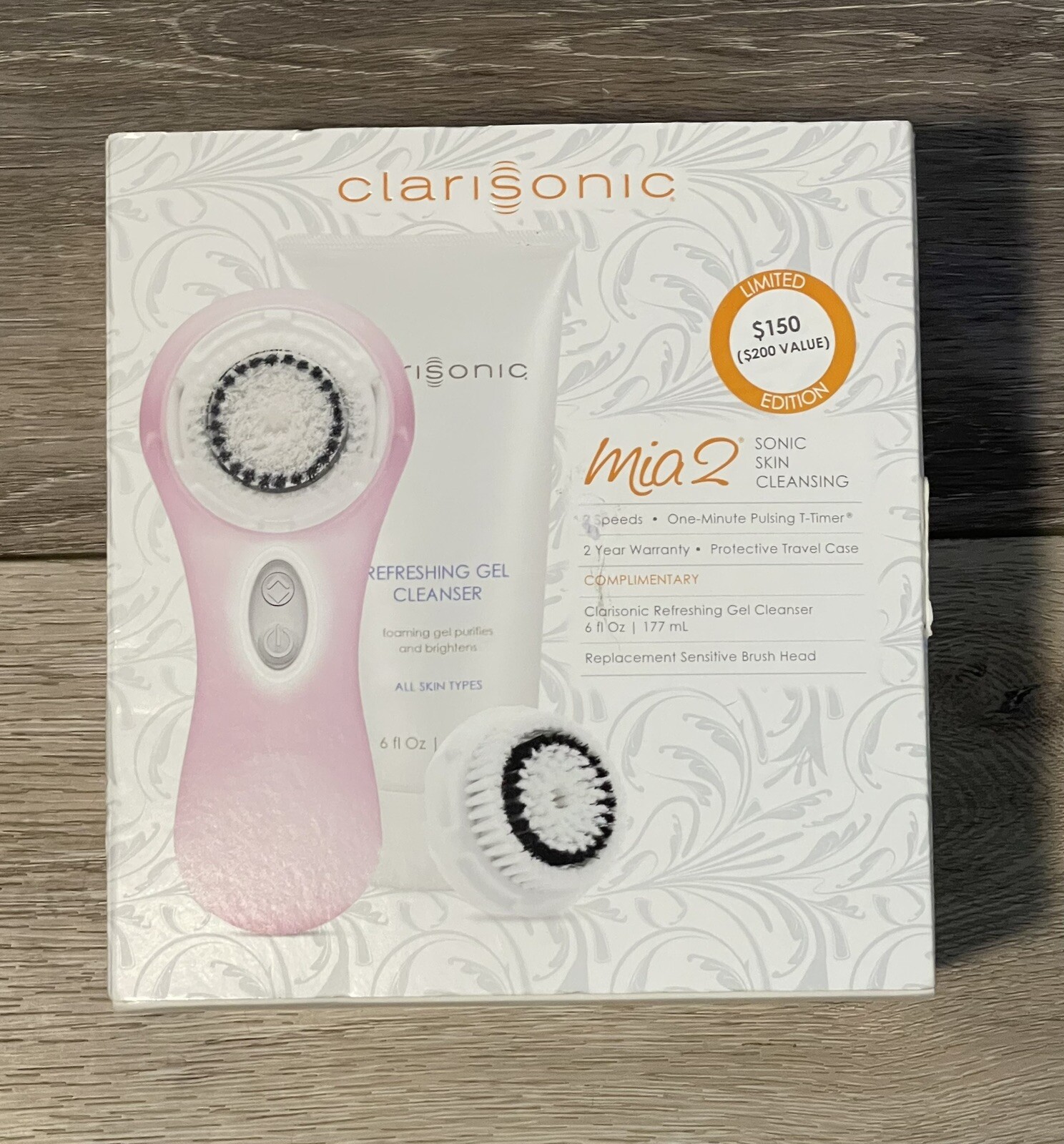 Clarisonic Mia 2 Sonic Skin Cleansing System-White w/ Extra Head +Gel Cleanser
