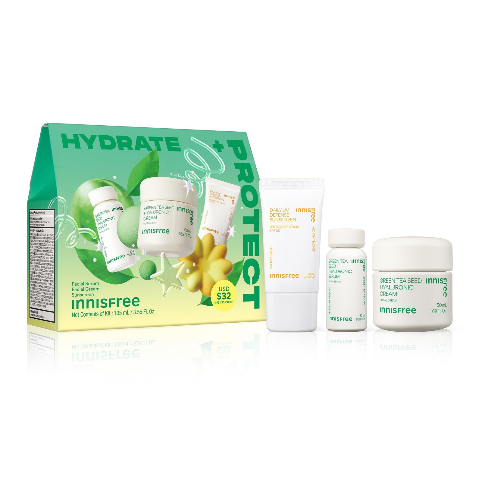 Innisfree Holiday Hydrate and Protect Set: Daily UV Sunscreen Full Size Clear