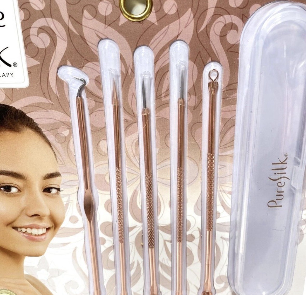 Facial Pore Cleaning Set 5pc Acne Remover Pimple Popper Kit, Rose Gold, New Silk