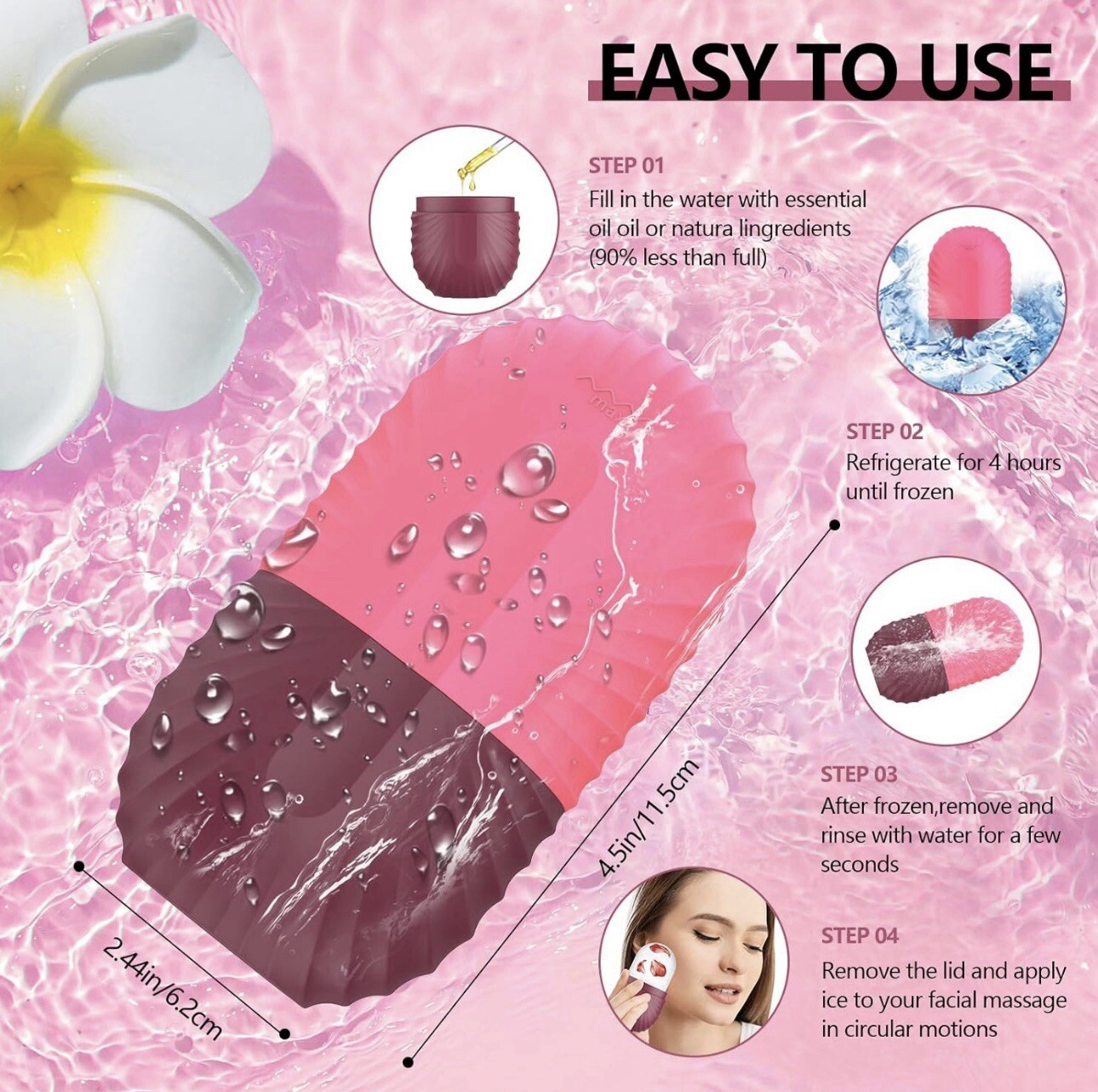 Ice Face Roller, Reusable Silicone Mold Face Massage Eye Facial Beauty Skin Rose