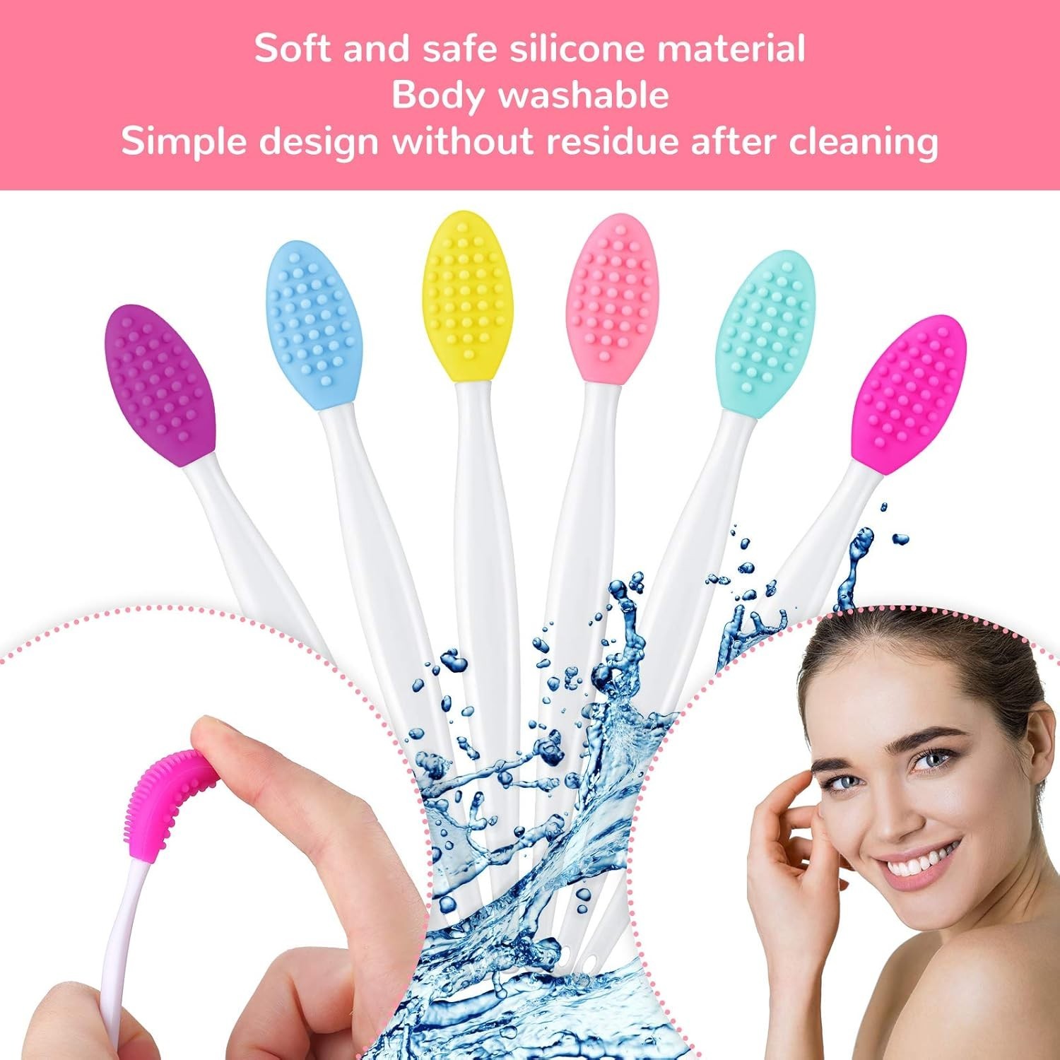 24 cepillos exfoliantes de silicona para labios con recipiente, de doble cara