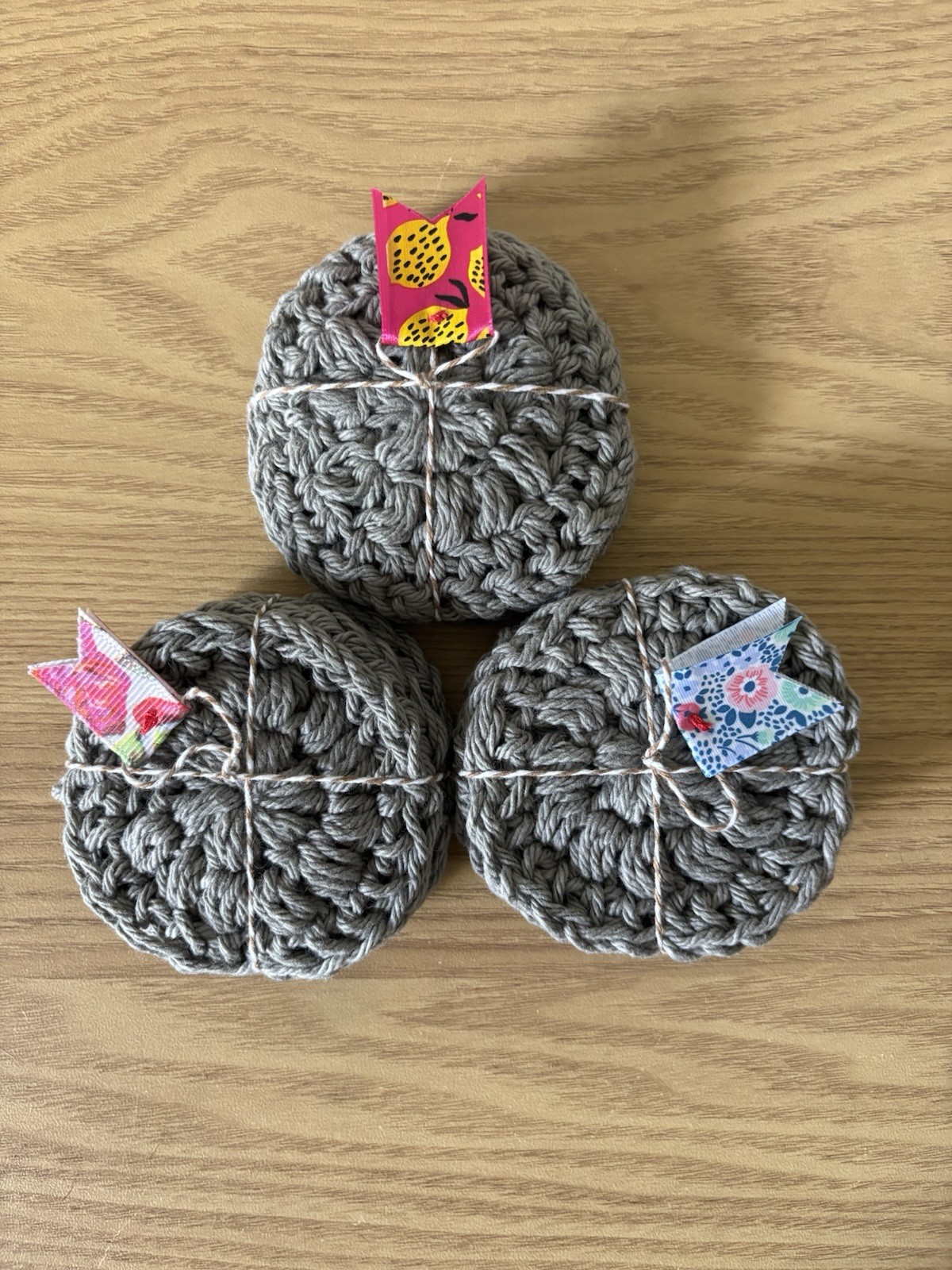 Hand- Crocheted Cotton Face Scrubbies Set of 3 Gray