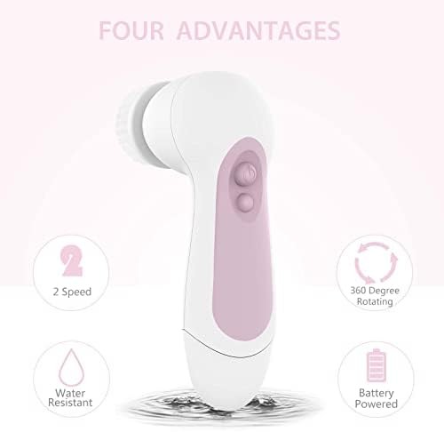 Waterproof Facial Cleansing Spin Brush Set with 5 Exfoliating Brush Heads – Elec