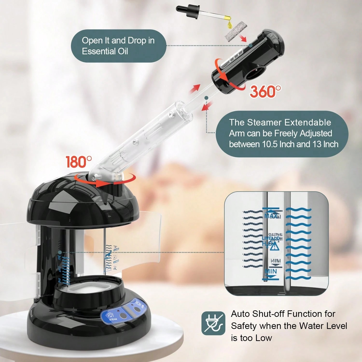 Facial Steamer with Extendable Arm Nano Ionic Face Steamer Home Salon Use