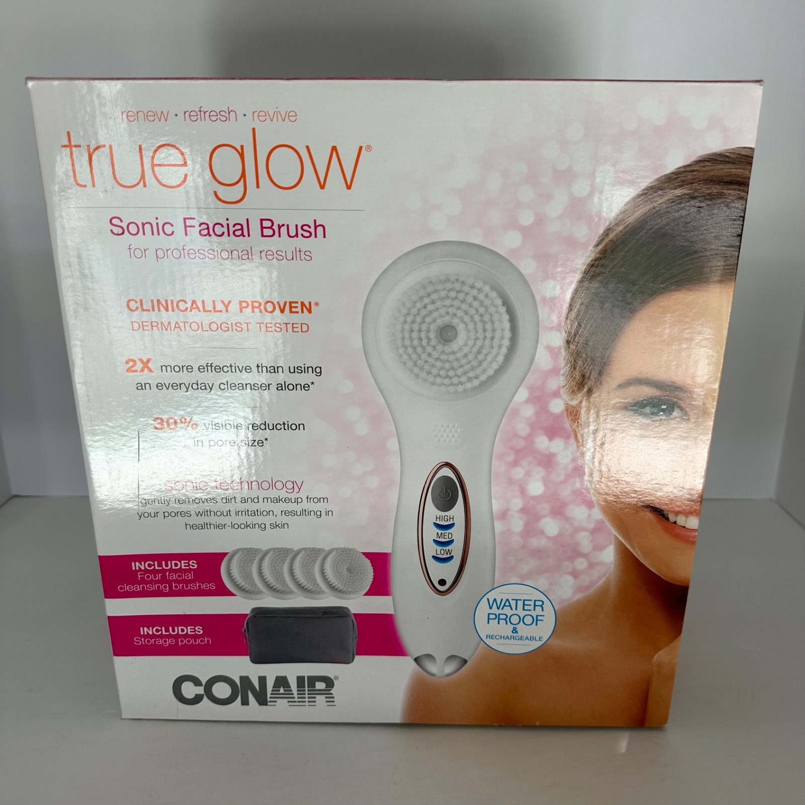 Conair True Glow Sonic Facial Brush Kit Waterproof Rechargeable SFB4CST New