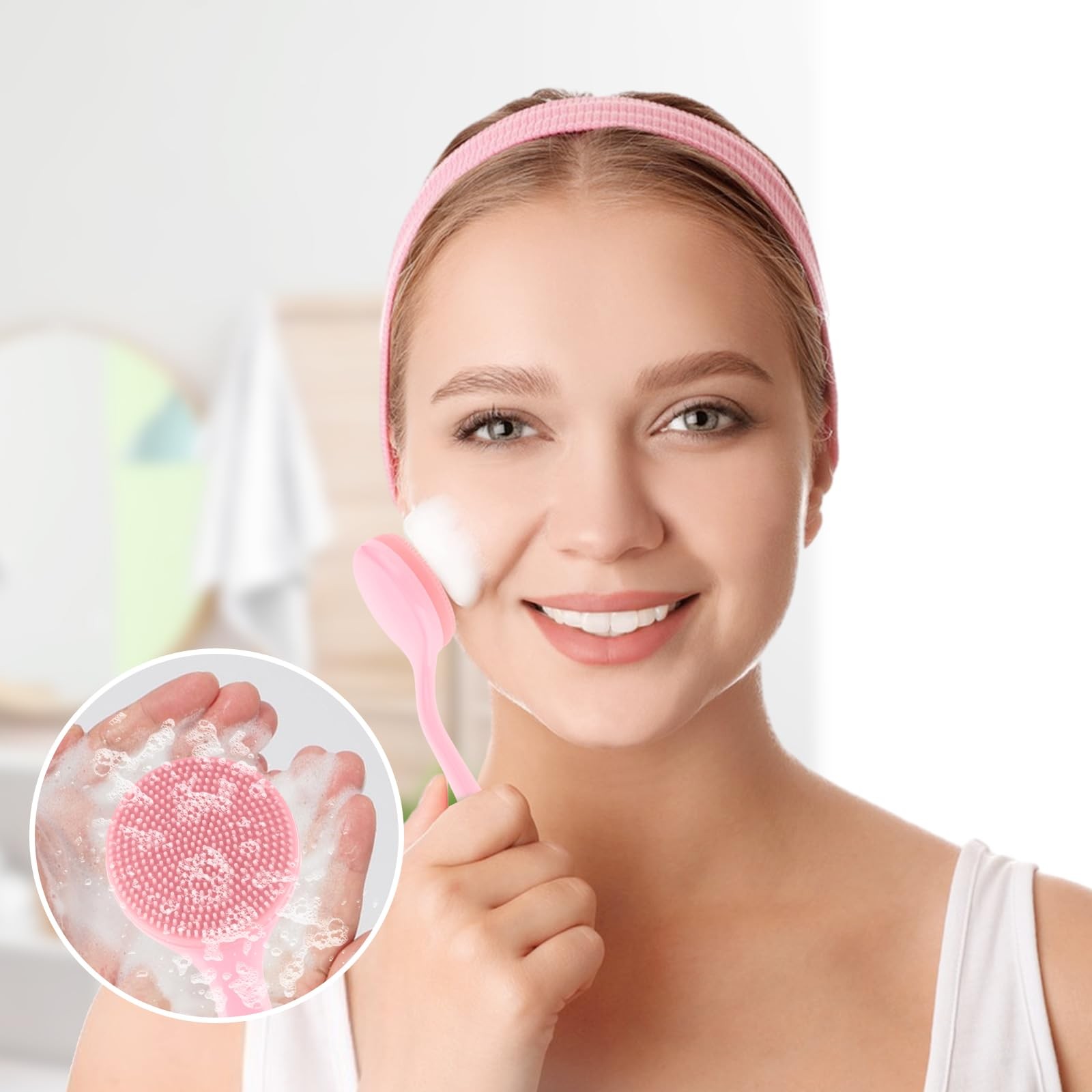 2 Pack Face Scrubber for Women, Soft Silicone Cleansing Brush, Pink
