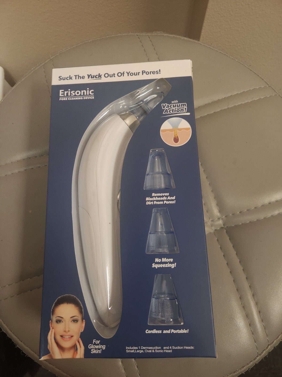 Erisonic Cordless Pore Cleaning Device White, Portable Removable Head