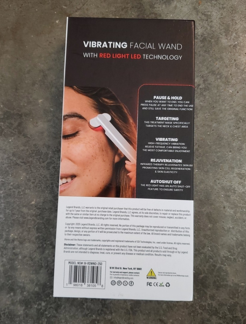 NEW iHome Vibrating Facial Wand with Red Light Therapy LED Technology